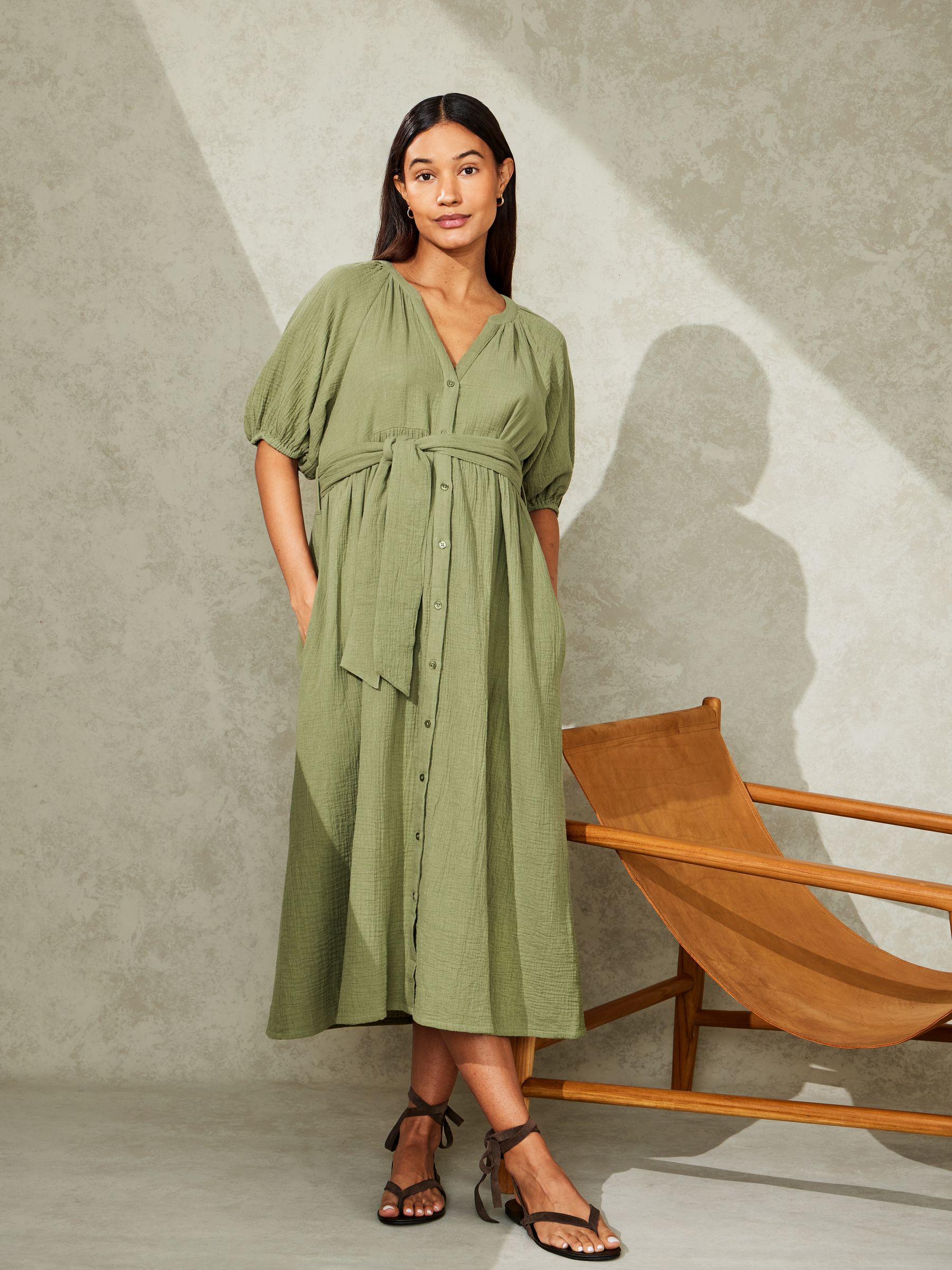 Green Textured Button Through Maternity Shirt Dress | JoJo Maman Bb