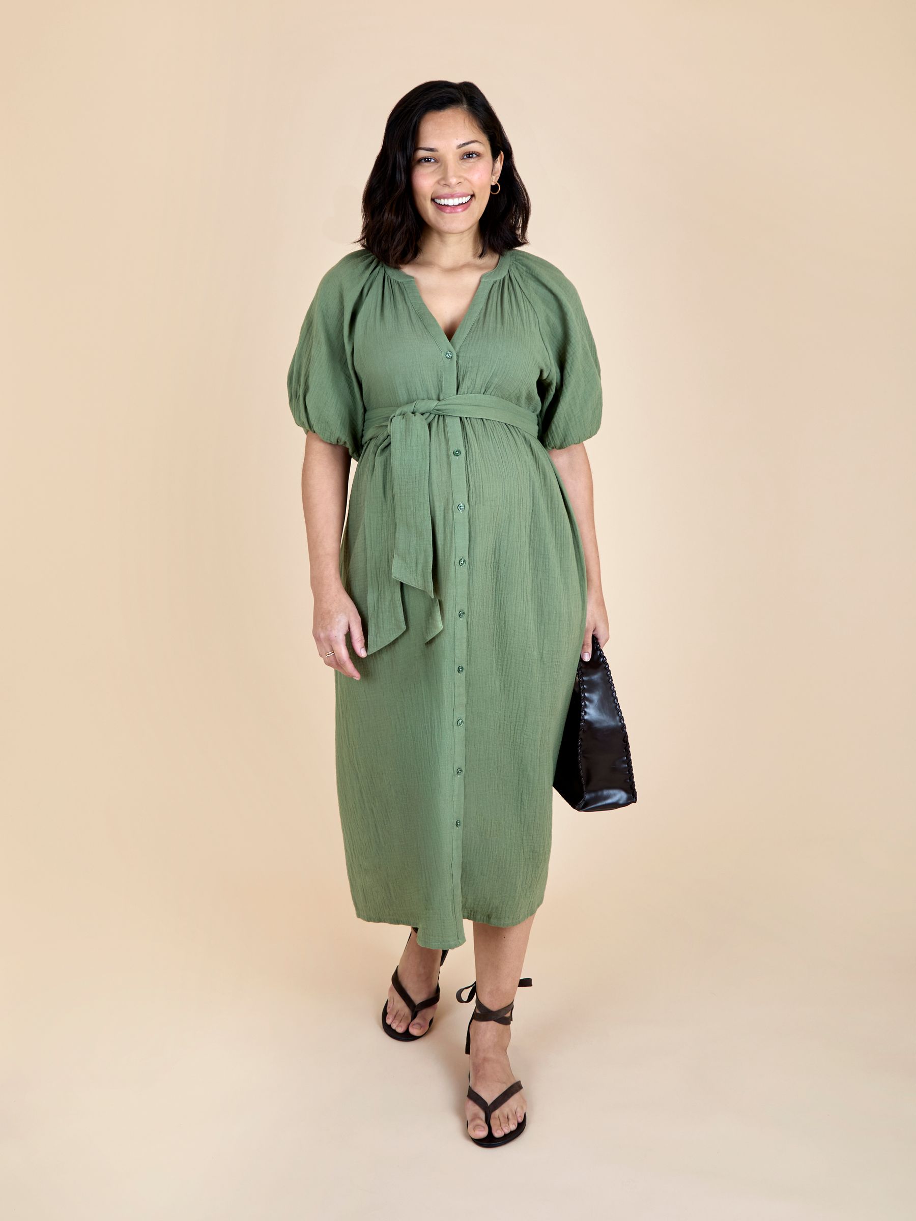Green Textured Button Through Maternity Shirt Dress - Image 1 of 5
