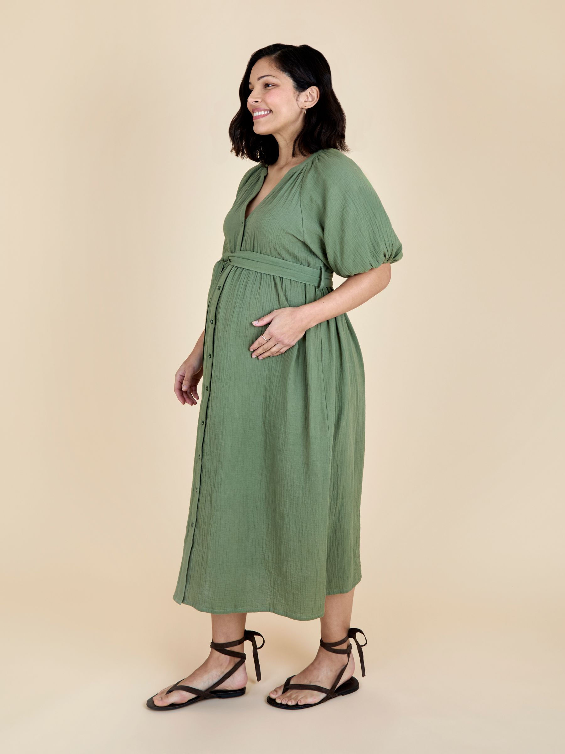 Green Textured Button Through Maternity Shirt Dress - Image 2 of 5