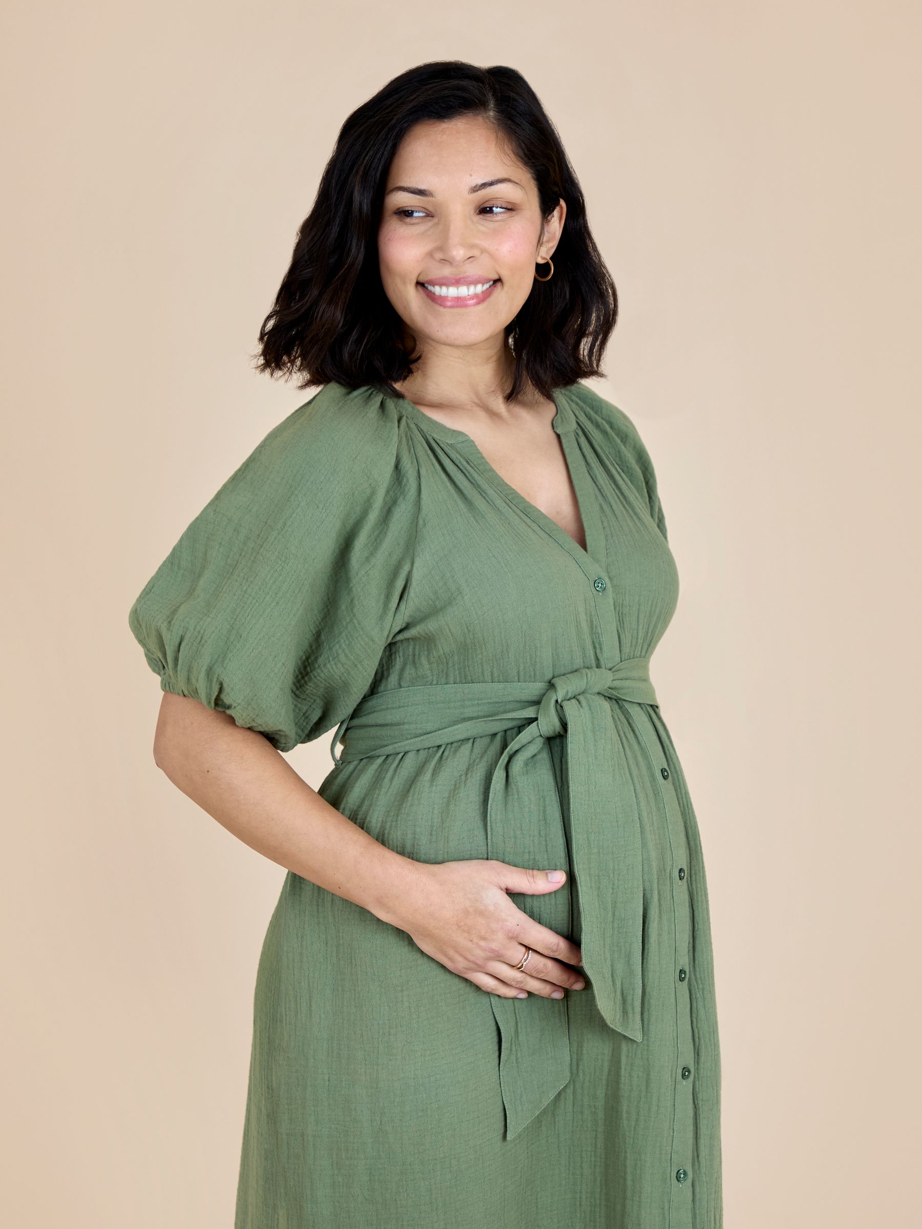 Green Textured Button Through Maternity Shirt Dress - Image 4 of 5