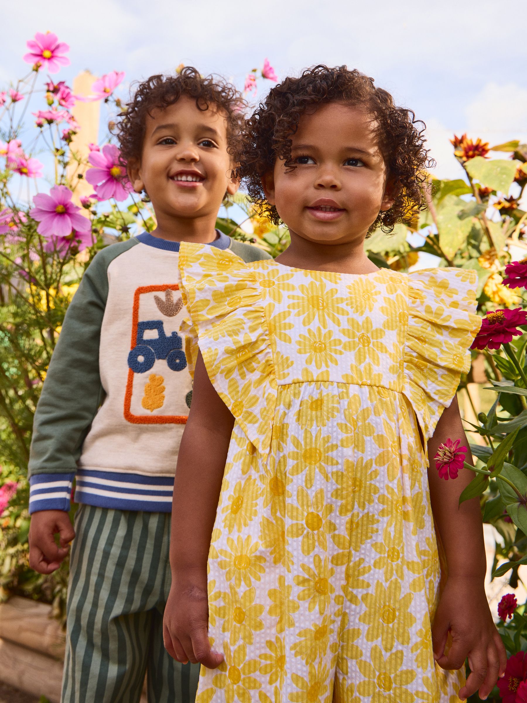 Yellow Daisy Seersucker Frill Sleeve Jumpsuit - Image 1 of 1