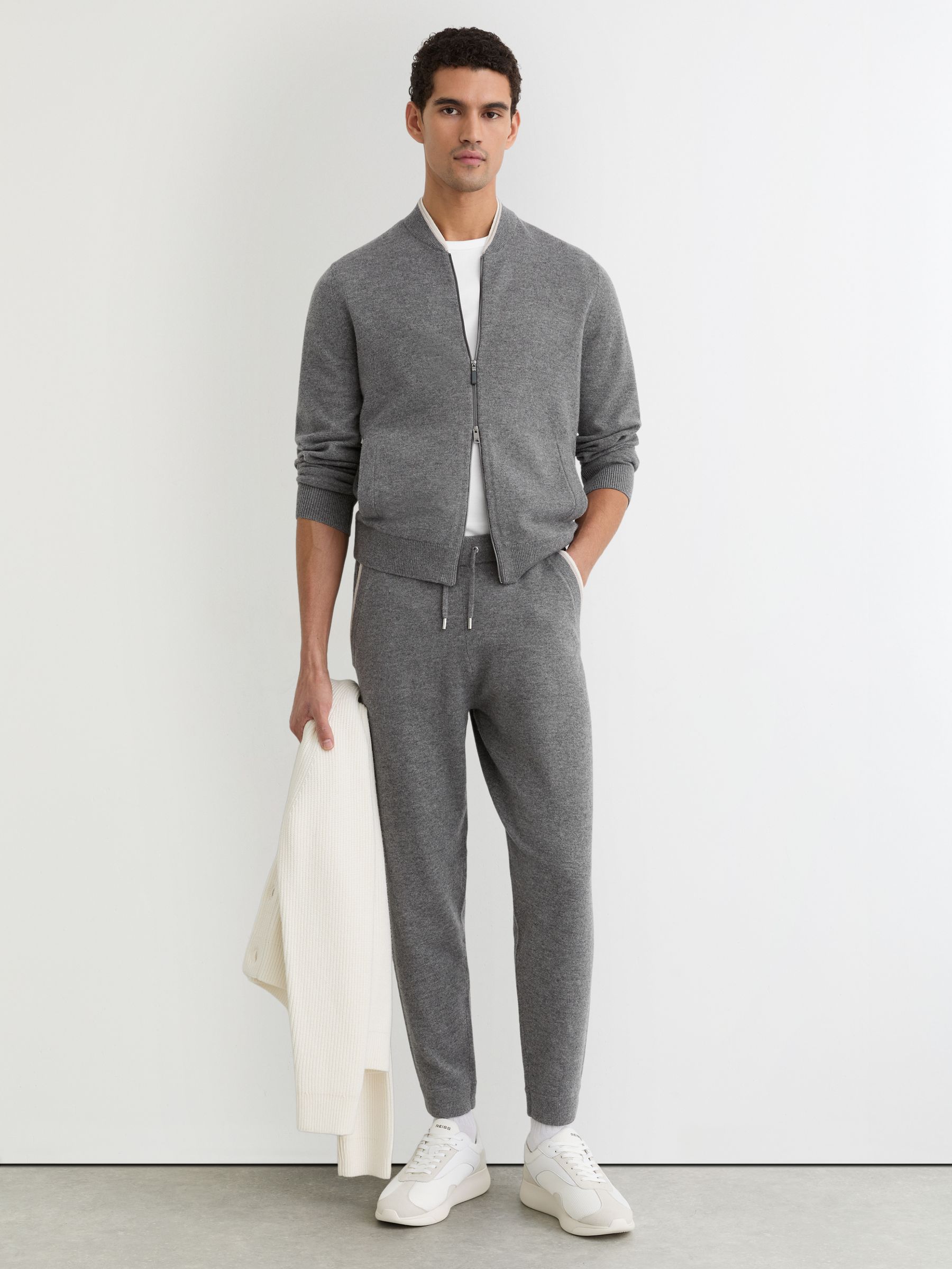 Merino-Wool Zipped Bomber Cardigan in Mid Grey - Image 3 of 6