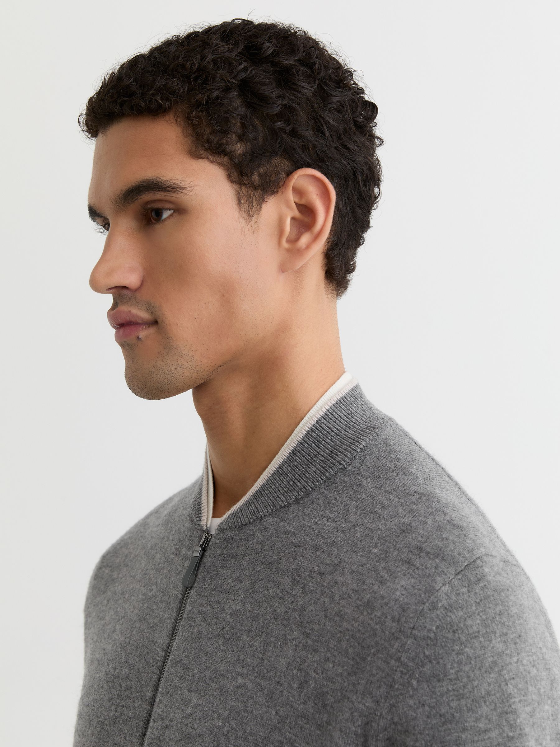 Merino-Wool Zipped Bomber Cardigan in Mid Grey - Image 4 of 6