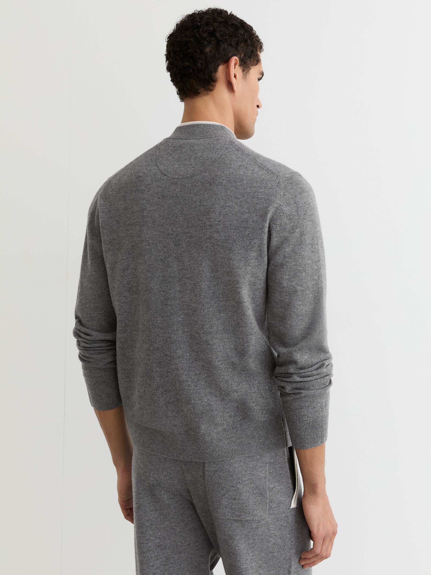 Merino-Wool Zipped Bomber Cardigan in Mid Grey - image 4