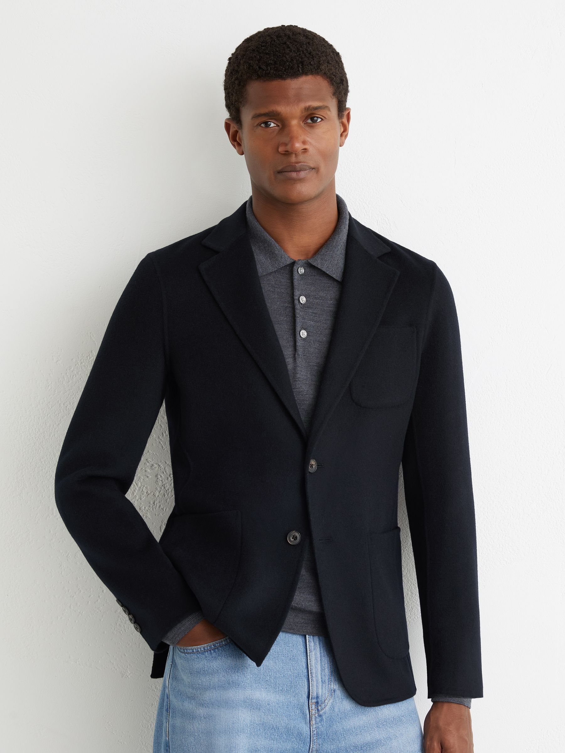 Wool-Blend Single-Breasted Blazer Tailored-Fit in Navy - Image 1 of 9