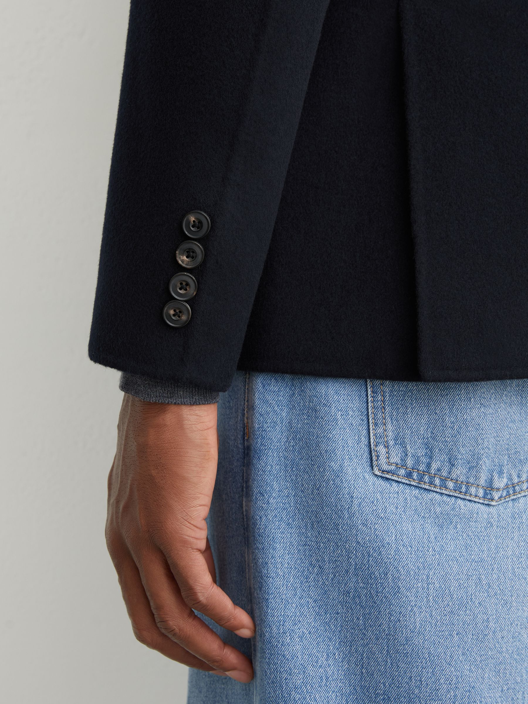 Wool-Blend Single-Breasted Blazer Tailored-Fit in Navy - Image 6 of 9