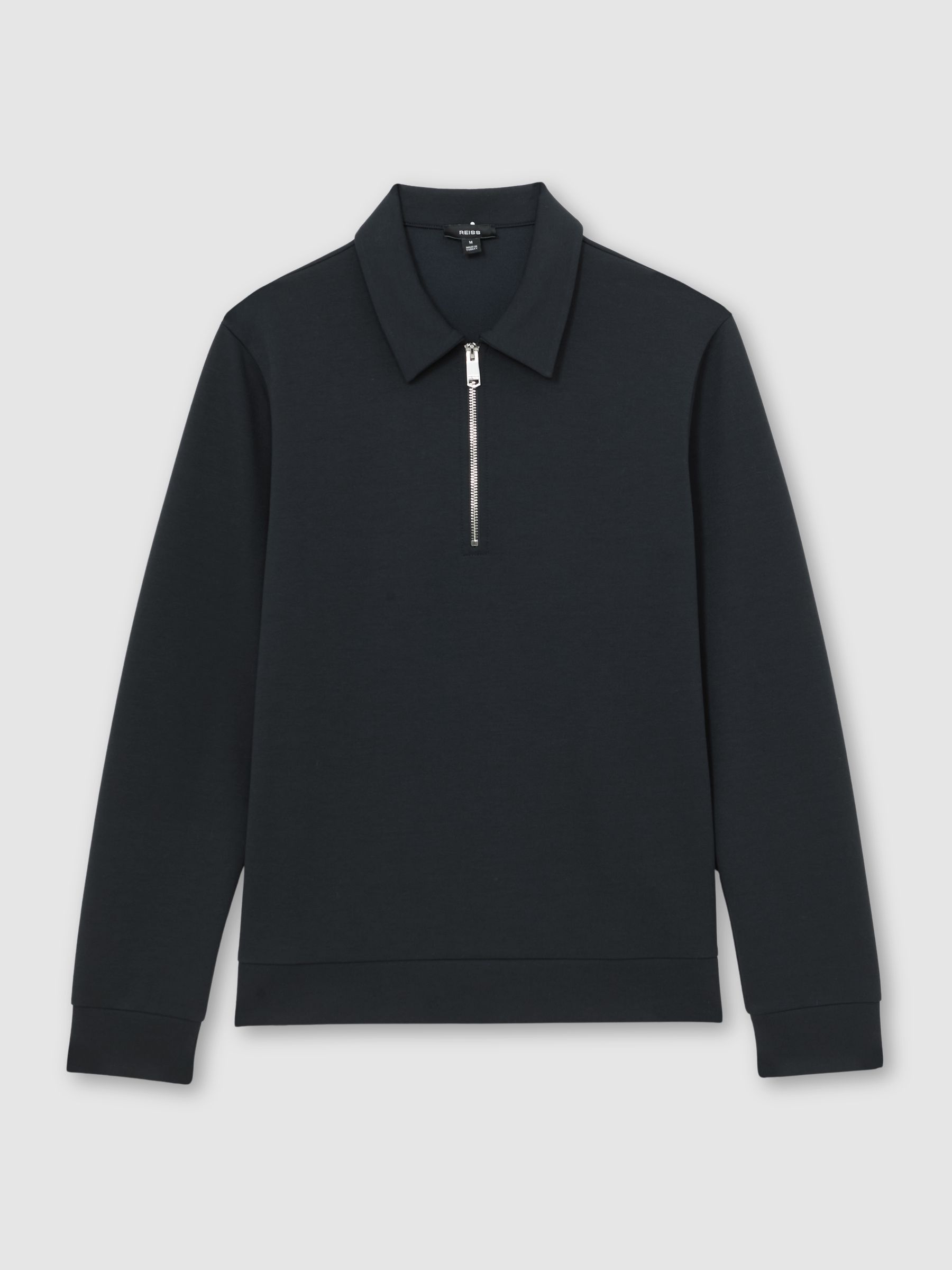 Premium Interlock Half-Zip Polo Sweatshirt in Navy Blue - image 1