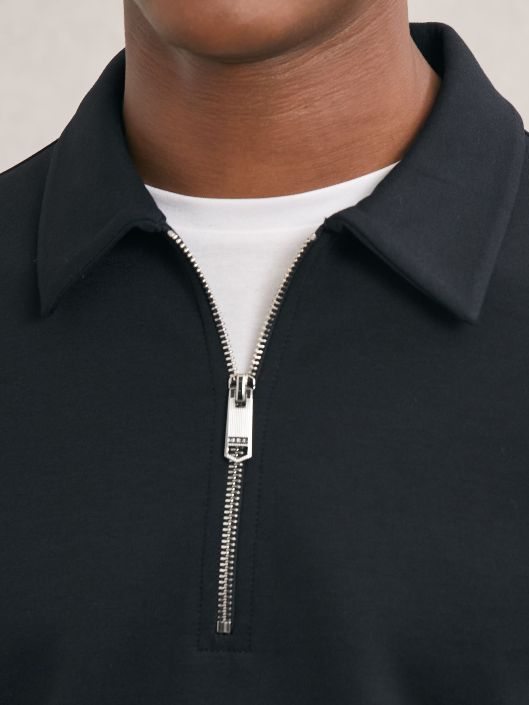Premium Interlock Half-Zip Polo Sweatshirt in Navy Blue - image 5