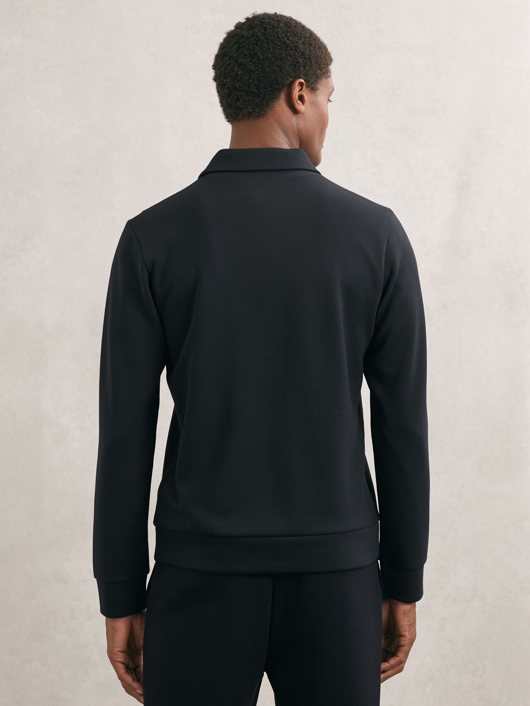 Premium Interlock Half-Zip Polo Sweatshirt in Navy Blue - image 4