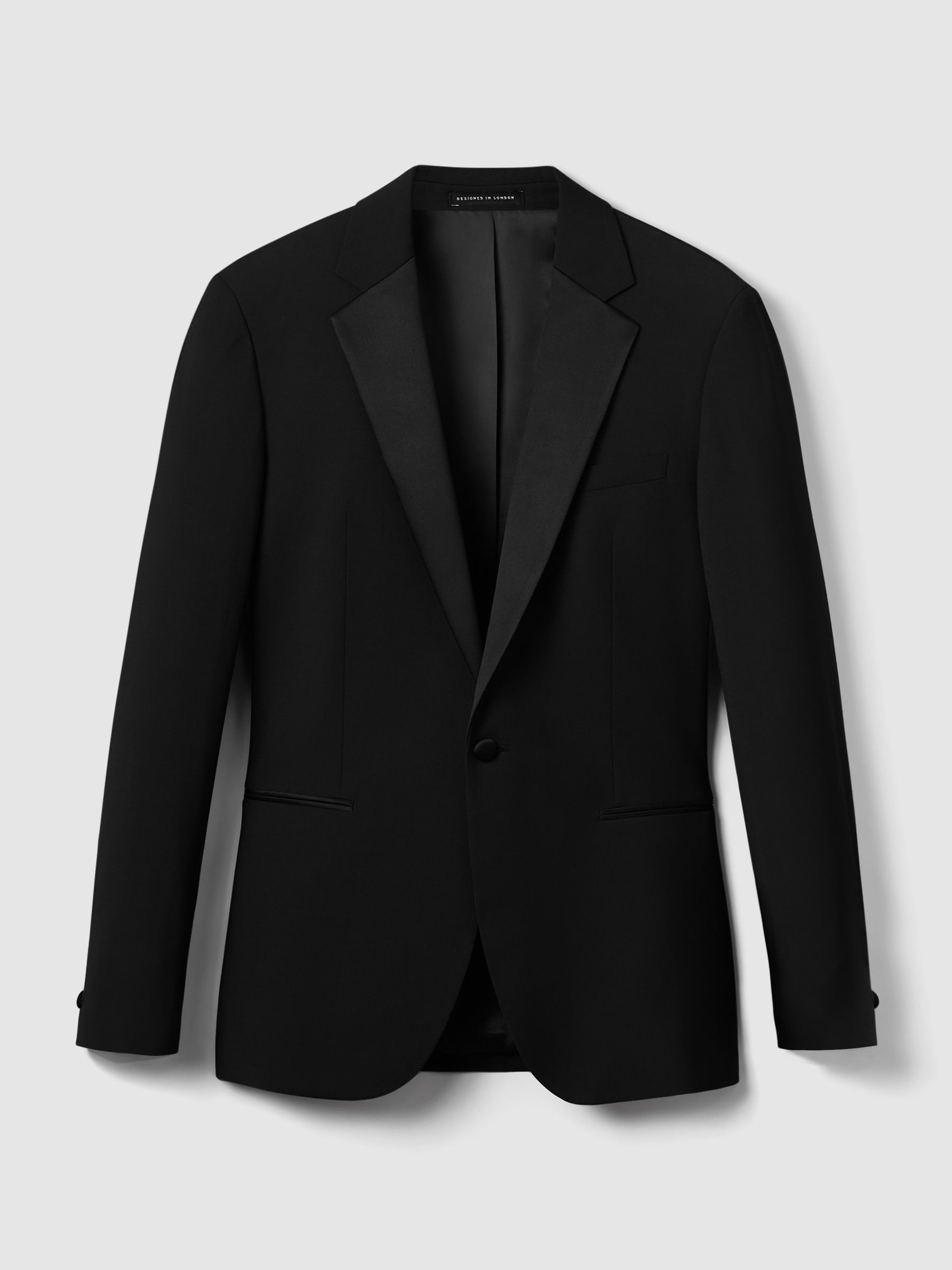 Notch Lapel Single-Breasted Tuxedo Jacket Tailored-Fit in Black - Image 2 de 6 Notch Lapel Single-Breasted Tuxedo Jacket Tailored-Fit in Black - Image 2 de 6