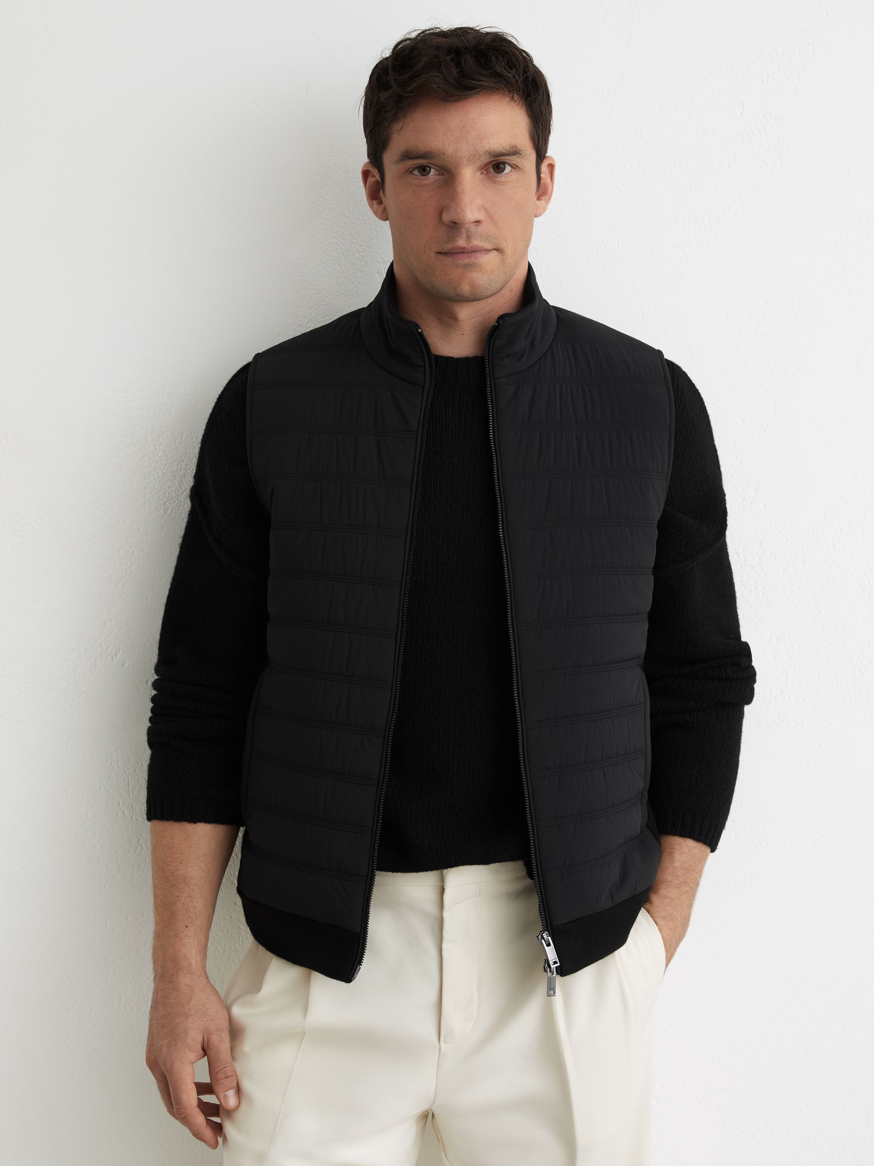 Funnel-Neck Quilted Knit Gilet in Black - image 2