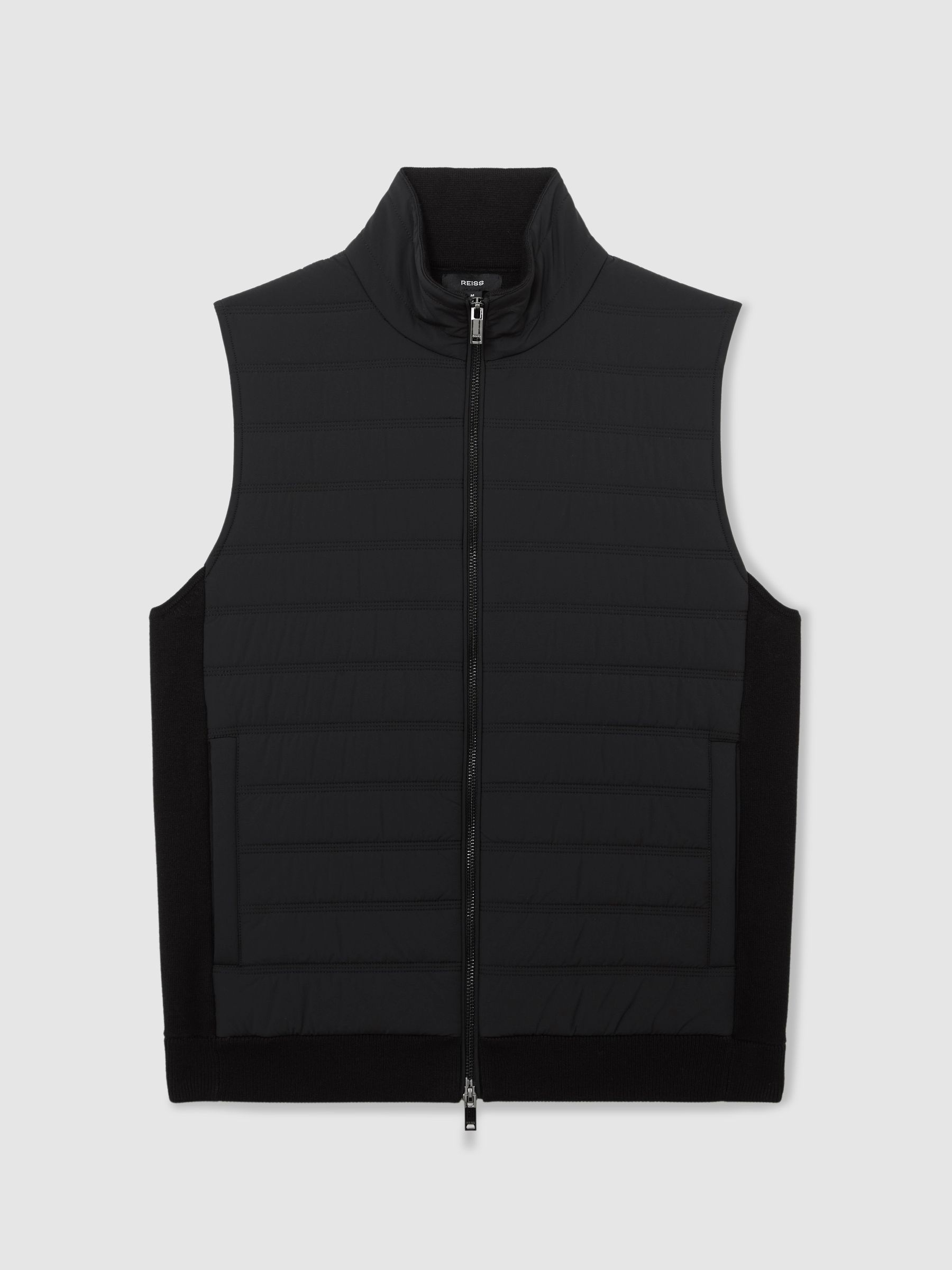 Funnel-Neck Quilted Knit Gilet in Black