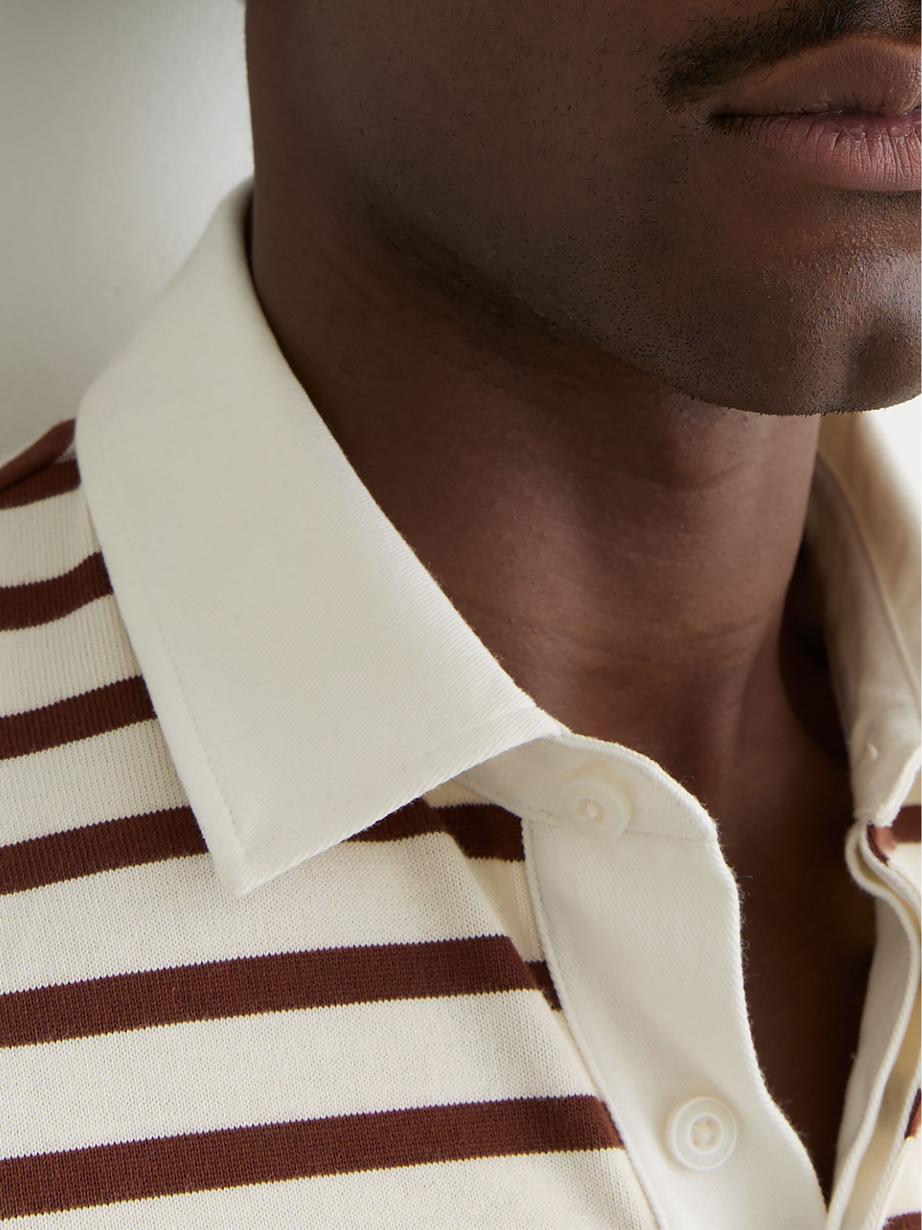 Cotton Rugby-Stripe Polo Shirt in White/Camel - Image 4 of 7