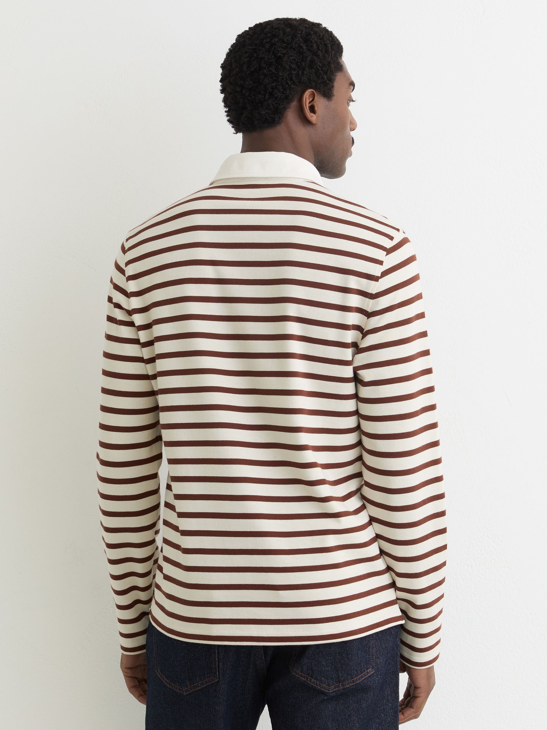 Cotton Rugby-Stripe Polo Shirt in White/Camel - Image 5 of 7