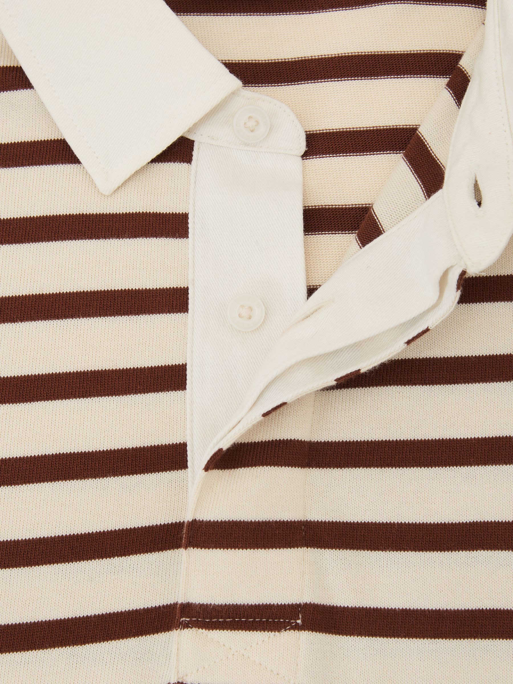 Cotton Rugby-Stripe Polo Shirt in White/Camel - Image 7 of 7
