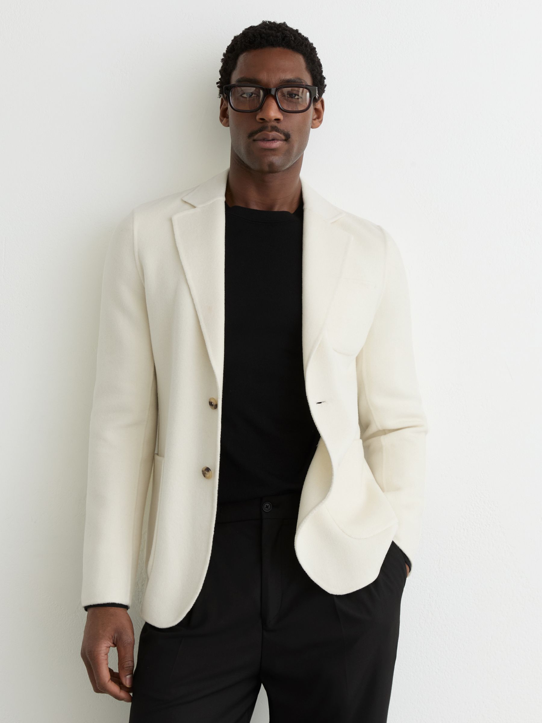 Wool-Blend Single-Breasted Blazer Tailored-Fit in Off White - Image 1 of 7