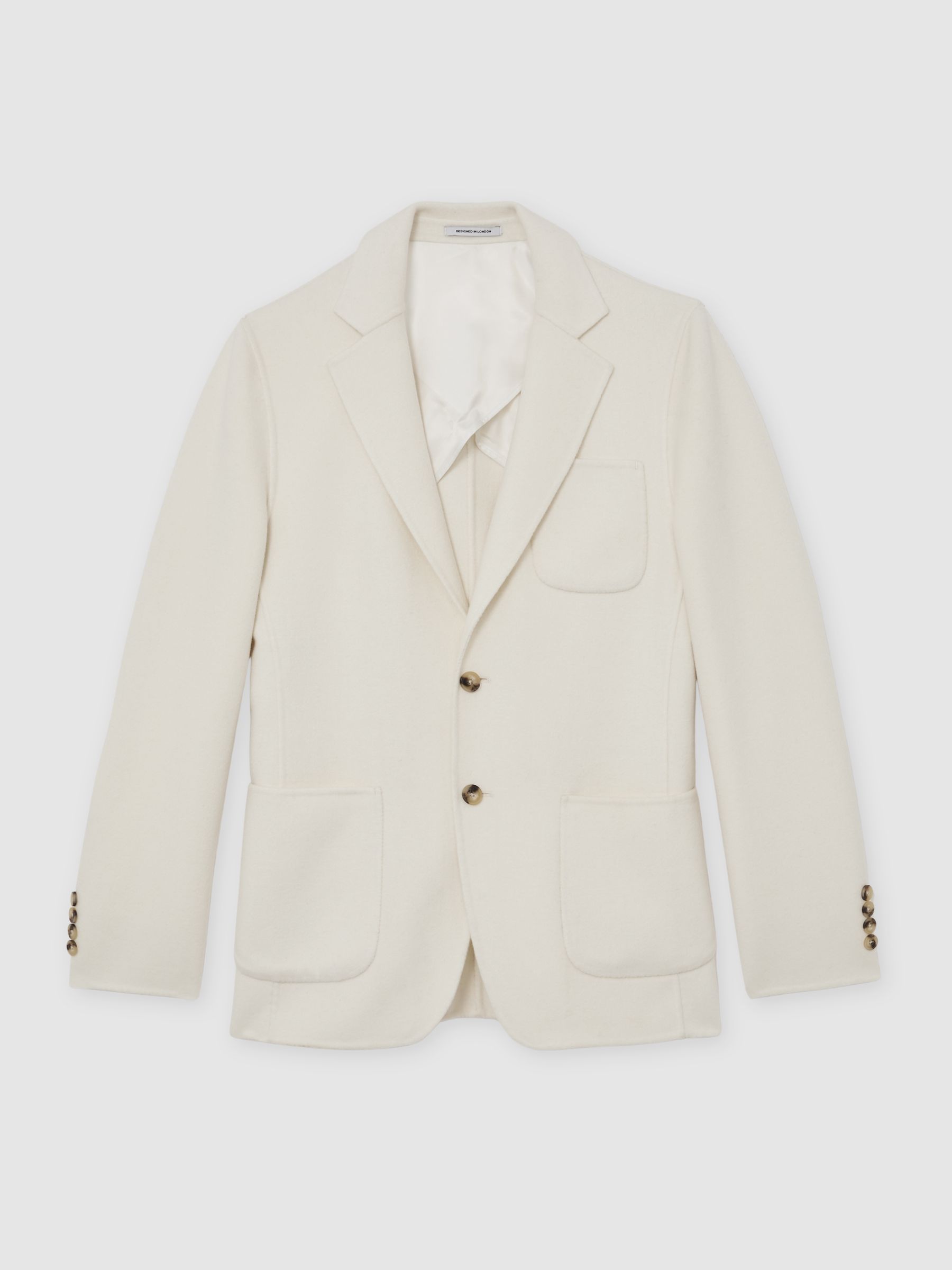 Wool-Blend Single-Breasted Blazer Tailored-Fit in Off White - Image 2 of 7