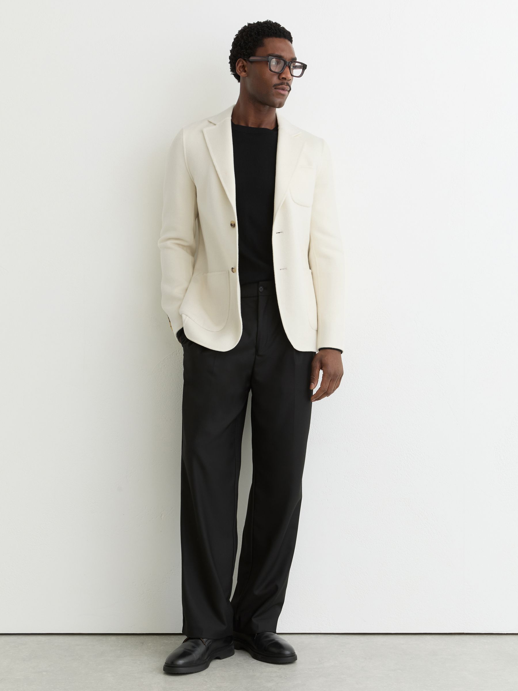 Wool-Blend Single-Breasted Blazer Tailored-Fit in Off White - Image 3 of 7