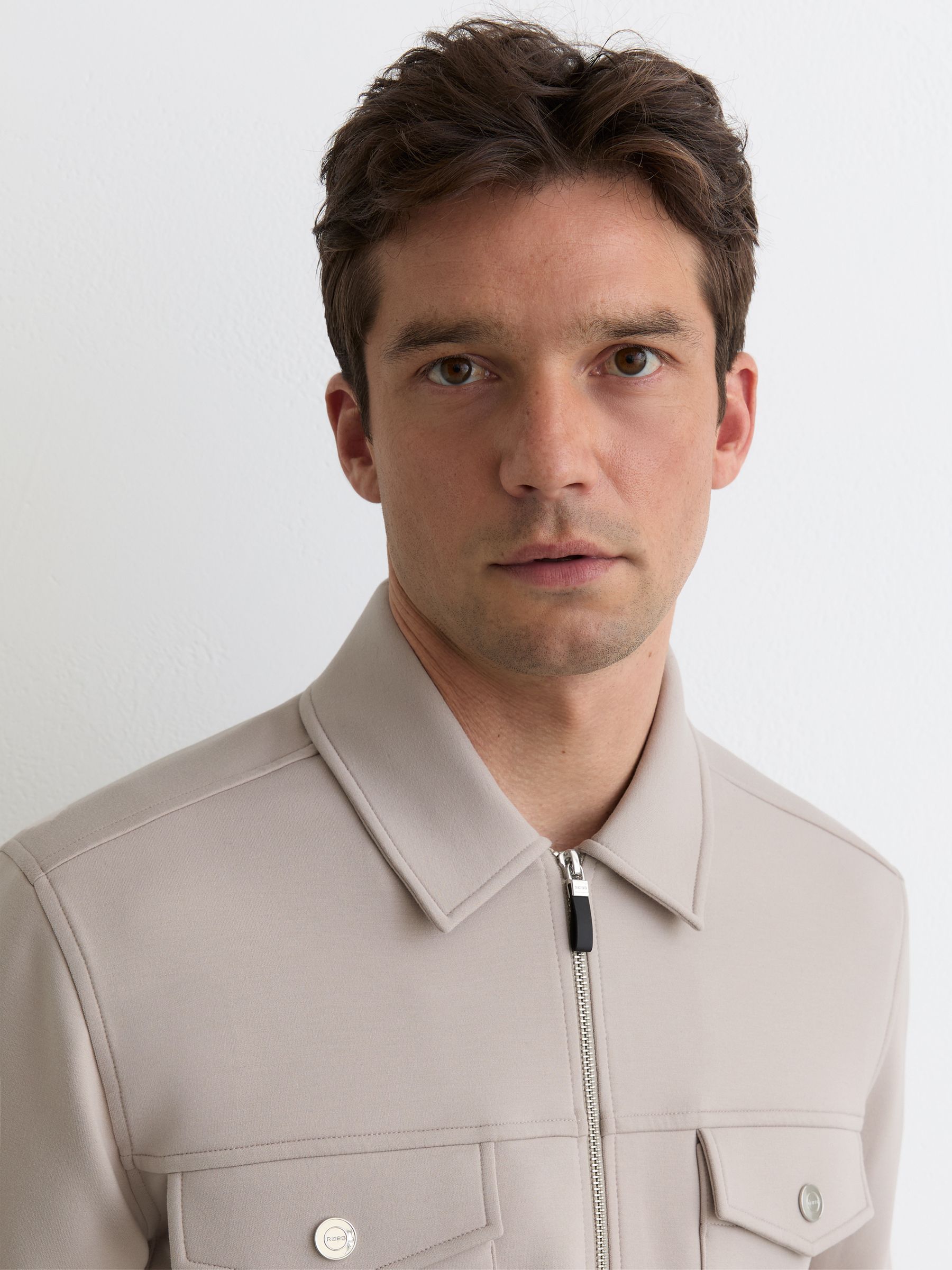Premium Interlock Zip-Through Overshirt in Stone - image 4