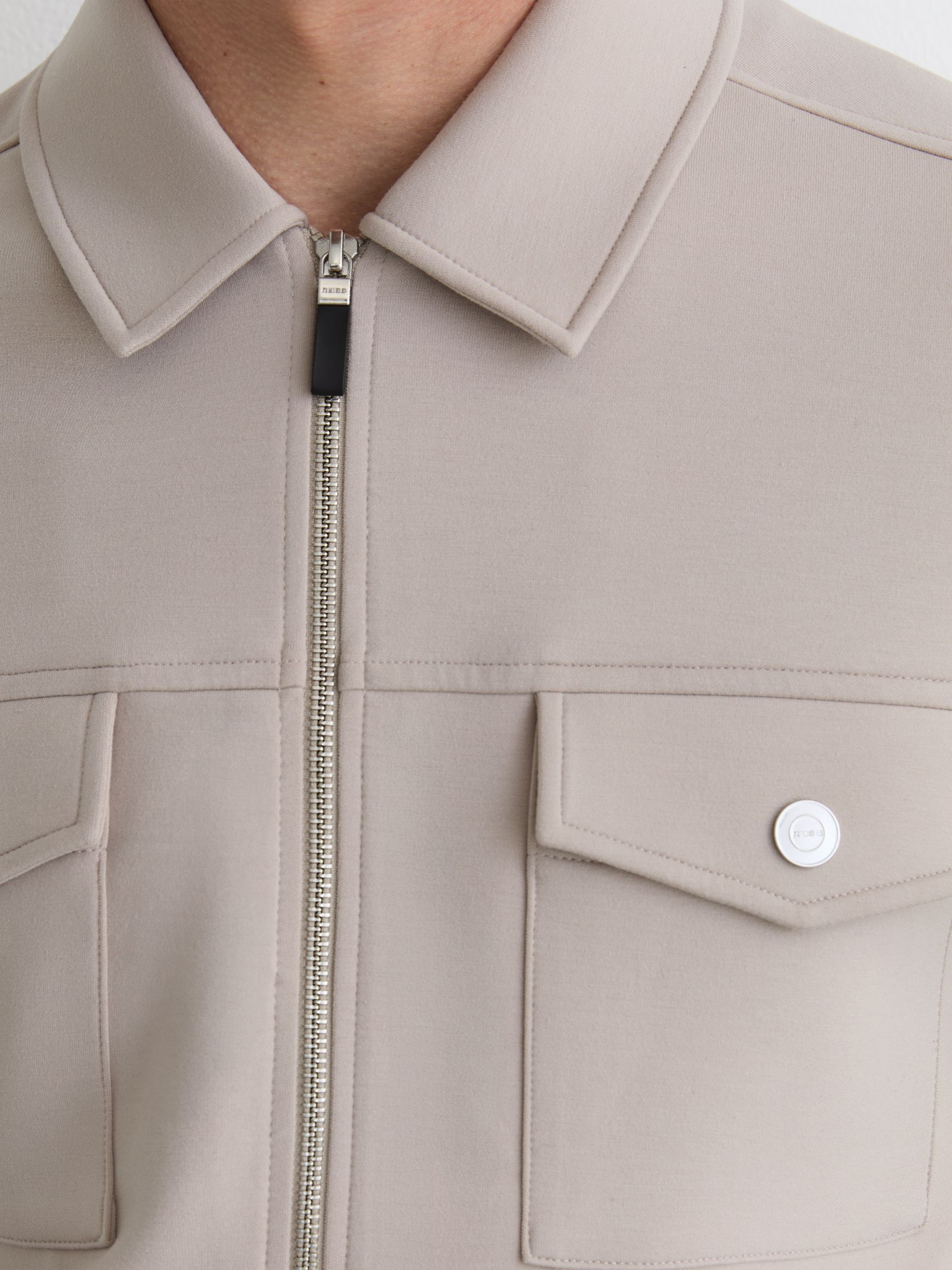 Premium Interlock Zip-Through Overshirt in Stone - image 5