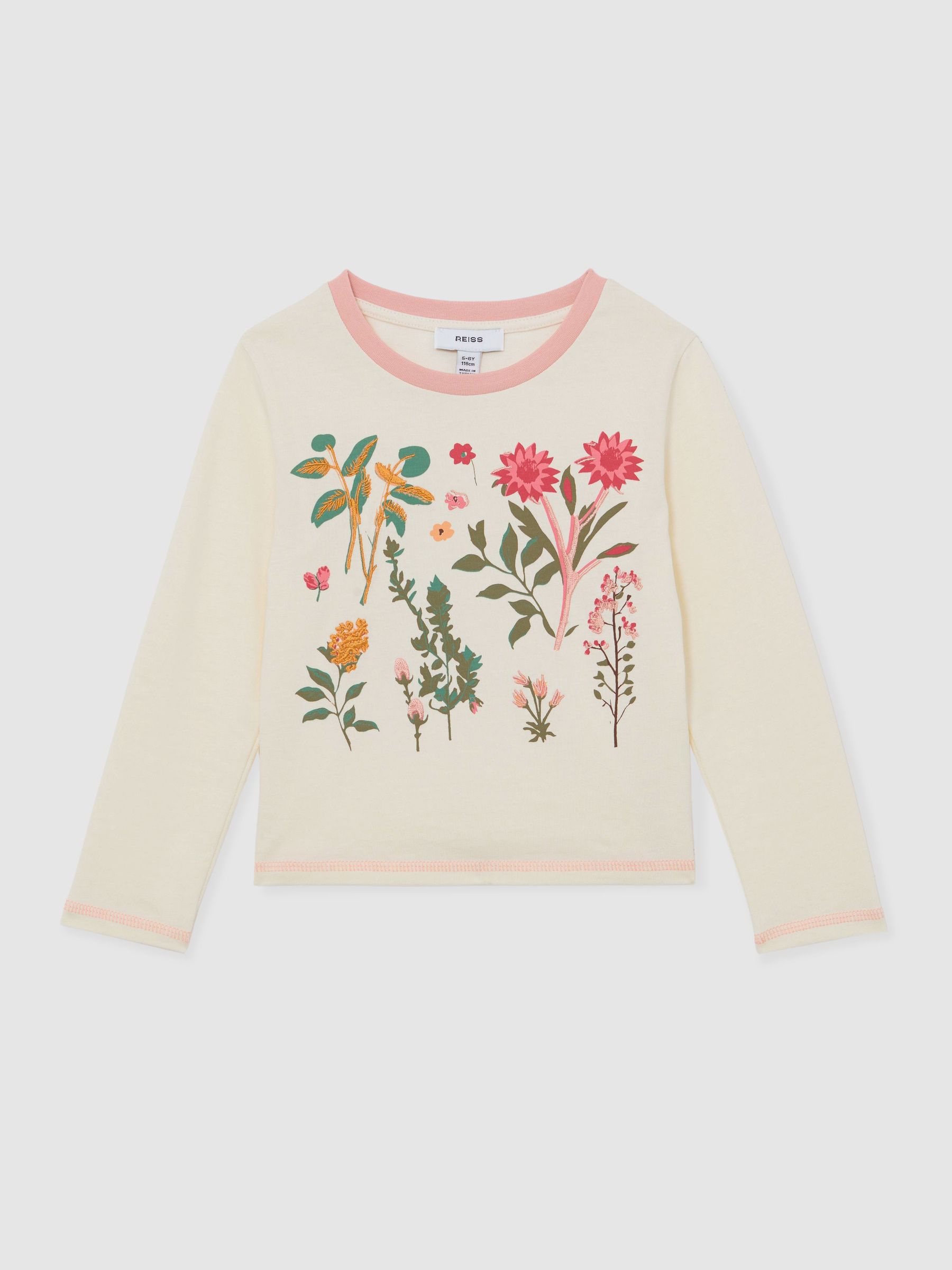 3-9 yrs Cotton Floral Embroidered T-Shirt in Ivory - Image 2 of 4