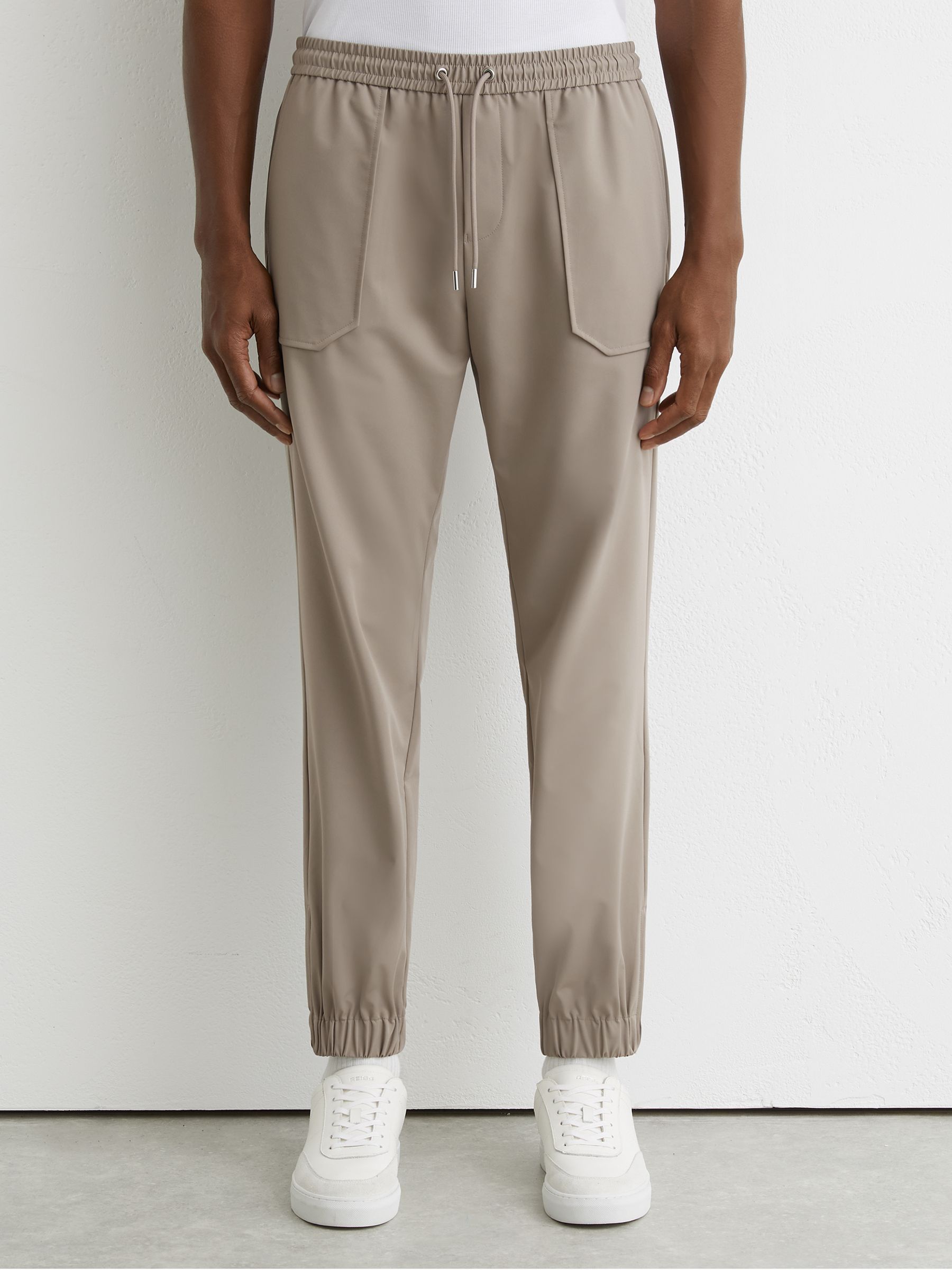 Technical Cuffed Drawstring Trousers in Taupe Brown - Image 3 of 7