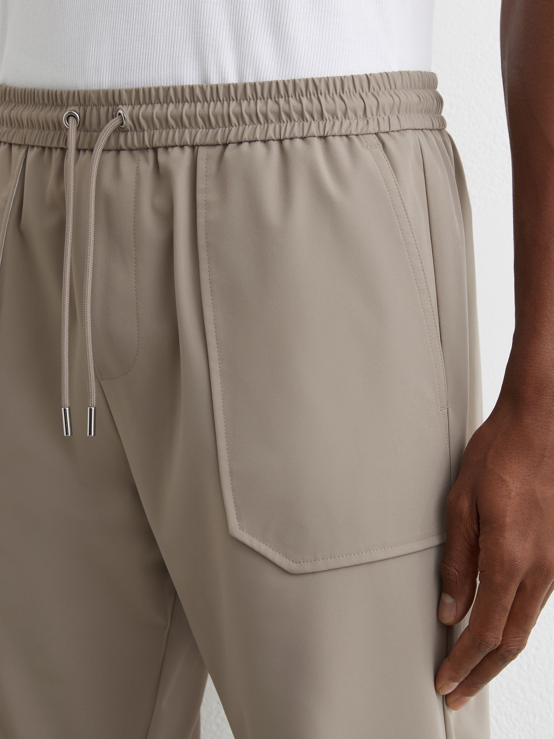 Technical Cuffed Drawstring Trousers in Taupe Brown - Image 4 of 7
