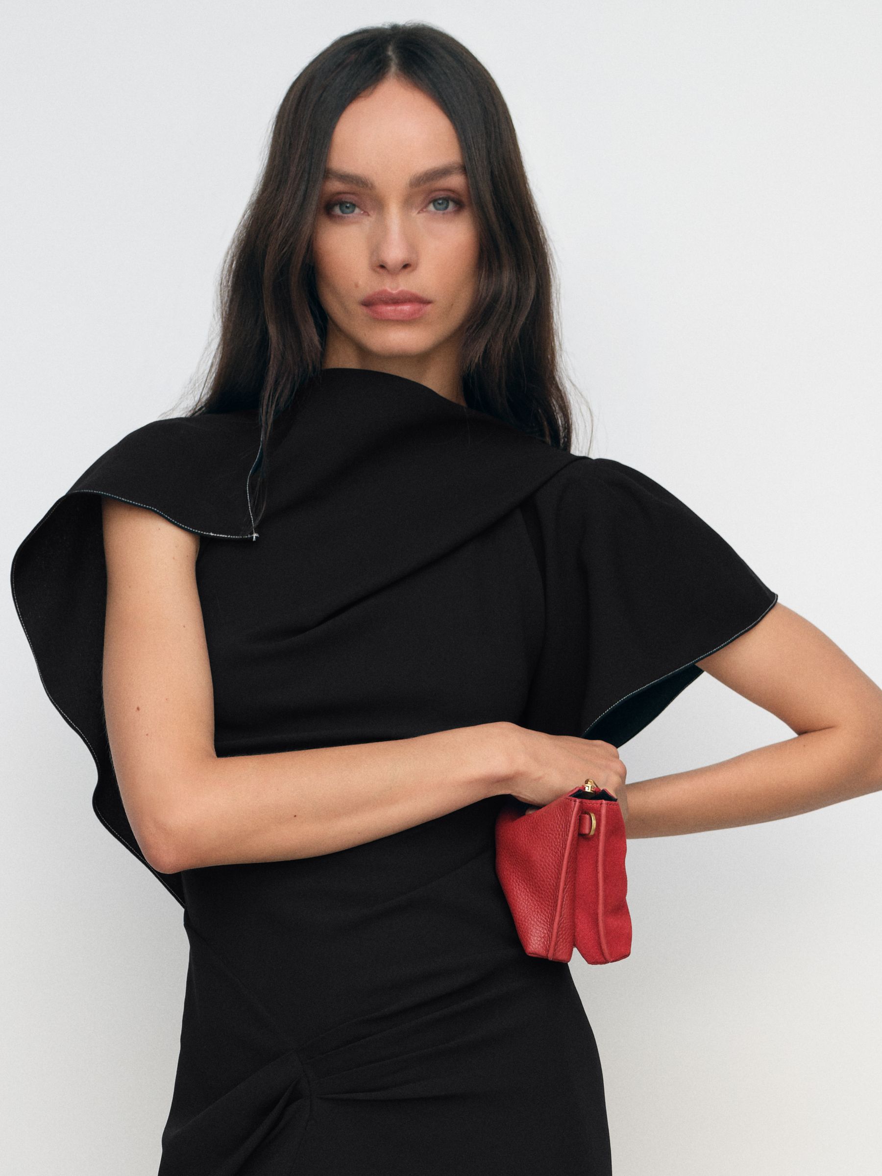 reiss asymmetric dress Reiss Kenzie Satin Asymmetric Draped Midi Dress