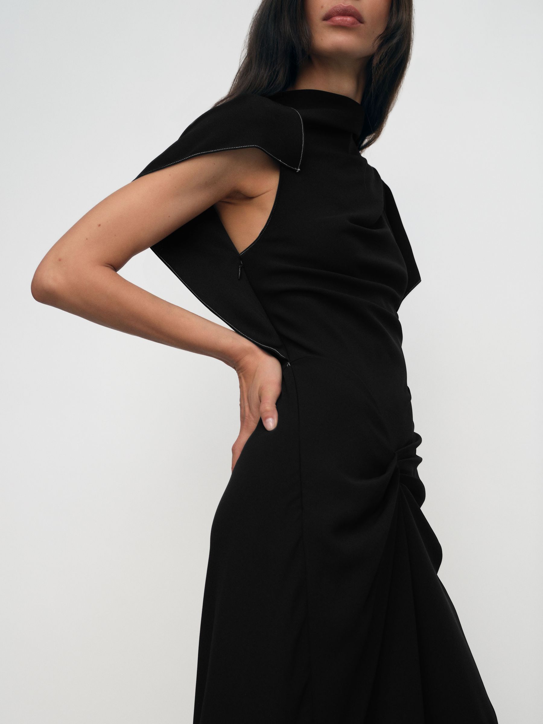 Asymmetric Draped Midi Dress in Black - image 5