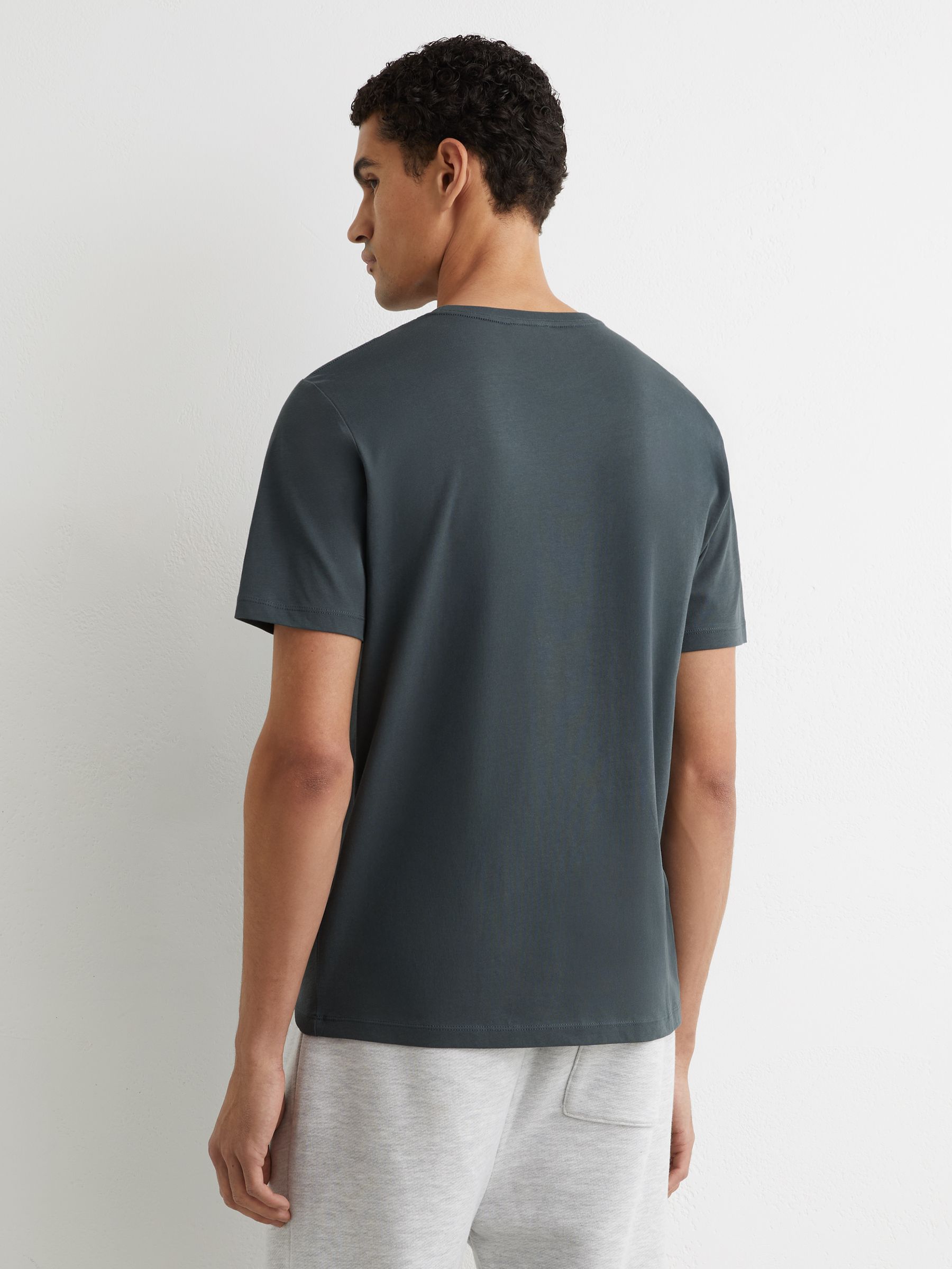 Cotton Crew Neck T-Shirt in Petrol Blue - Image 5 of 6