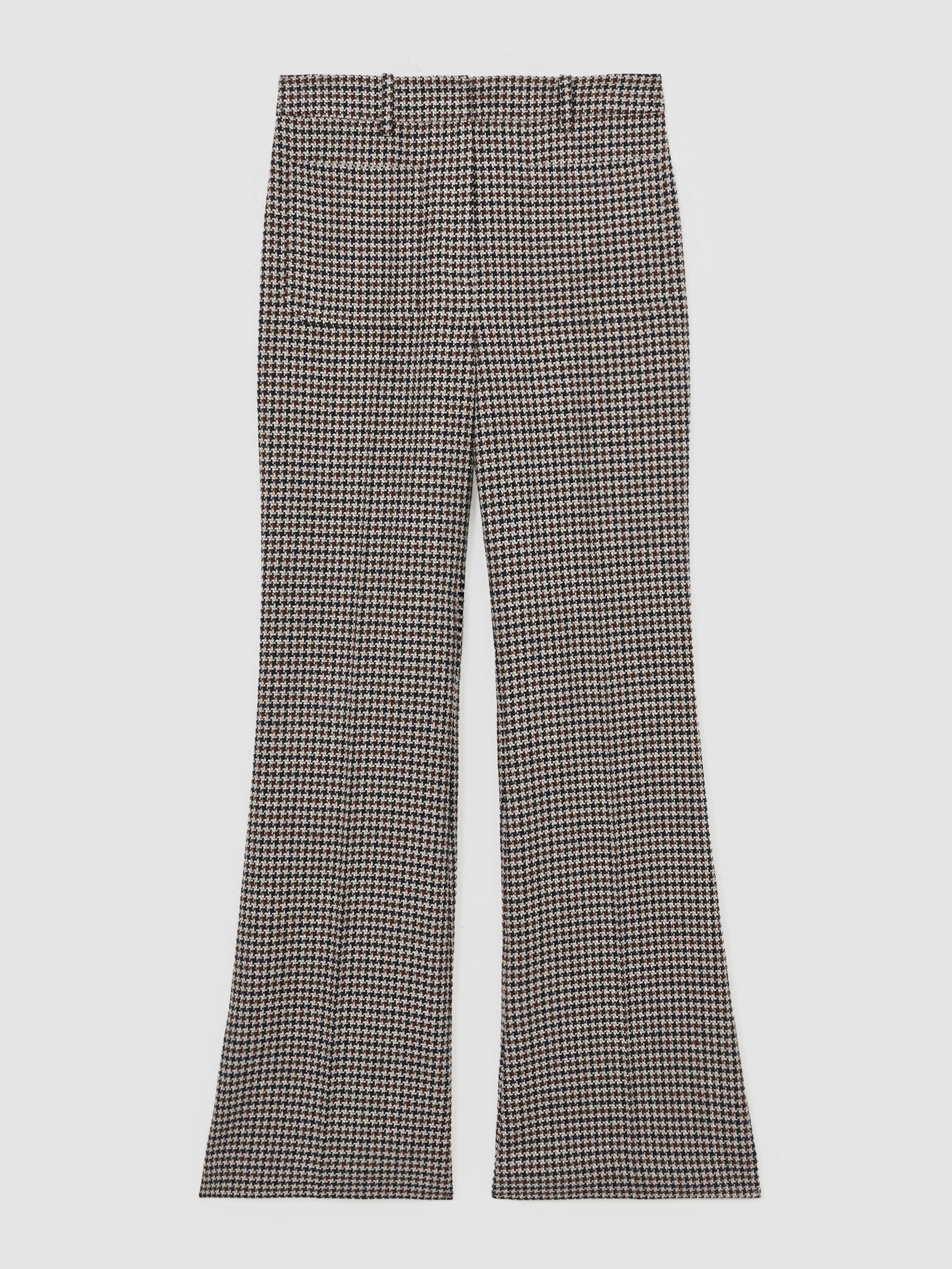 Cotton-Linen Check Flared Trousers in Navy Neutral Check - Image 2 of 7
