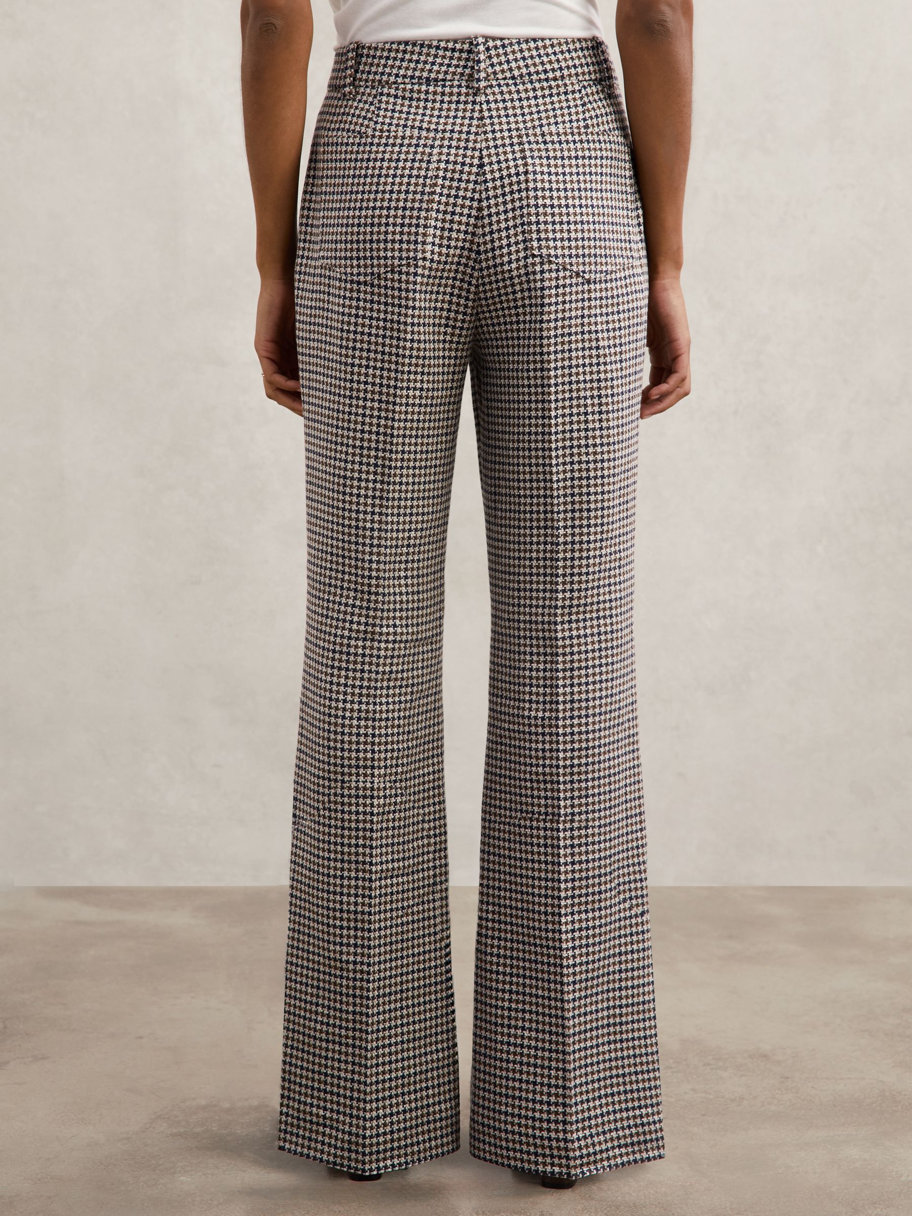 Cotton-Linen Check Flared Trousers in Navy Neutral Check - Image 6 of 7