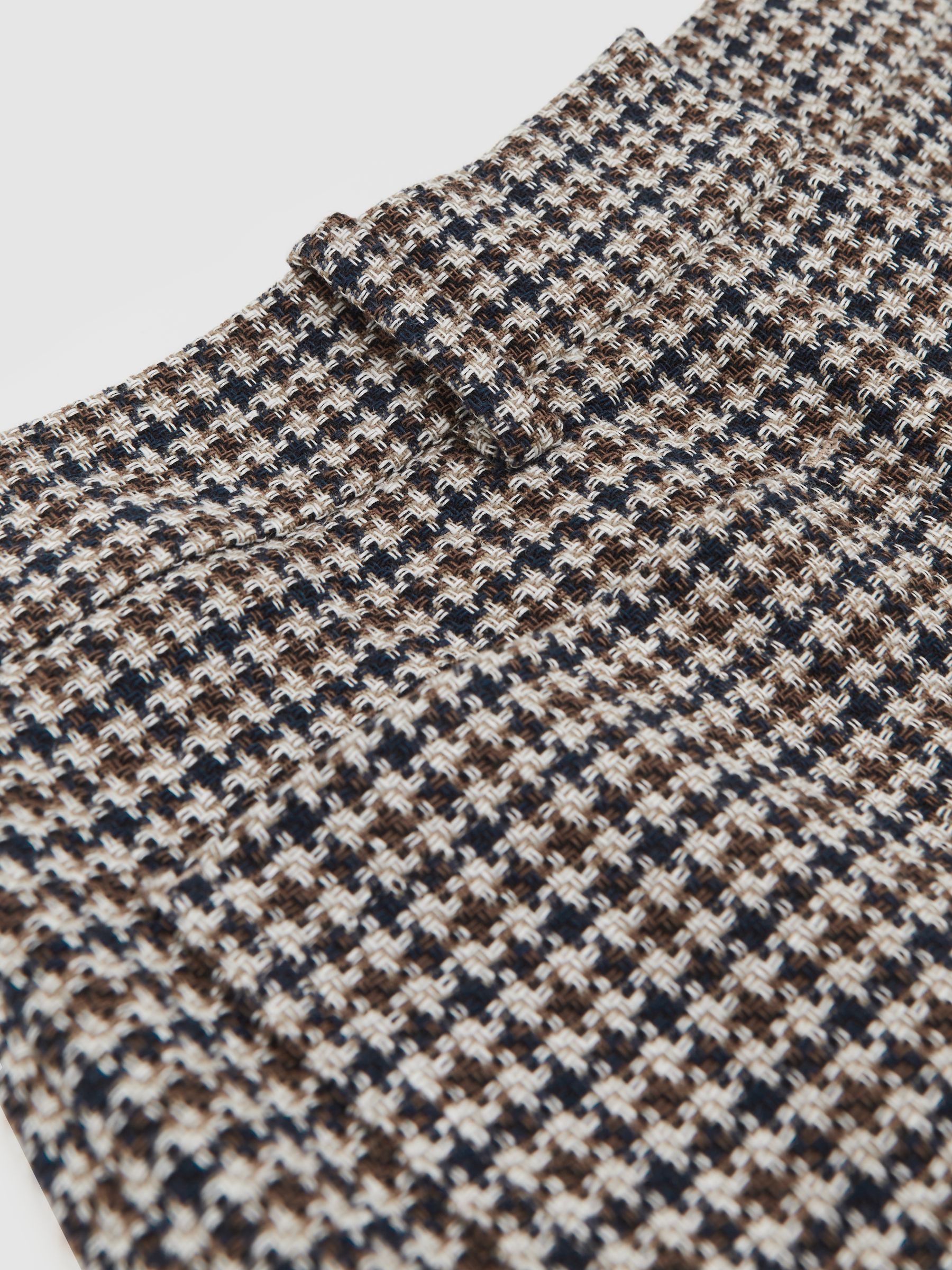 Cotton-Linen Check Flared Trousers in Navy Neutral Check - Image 7 of 7