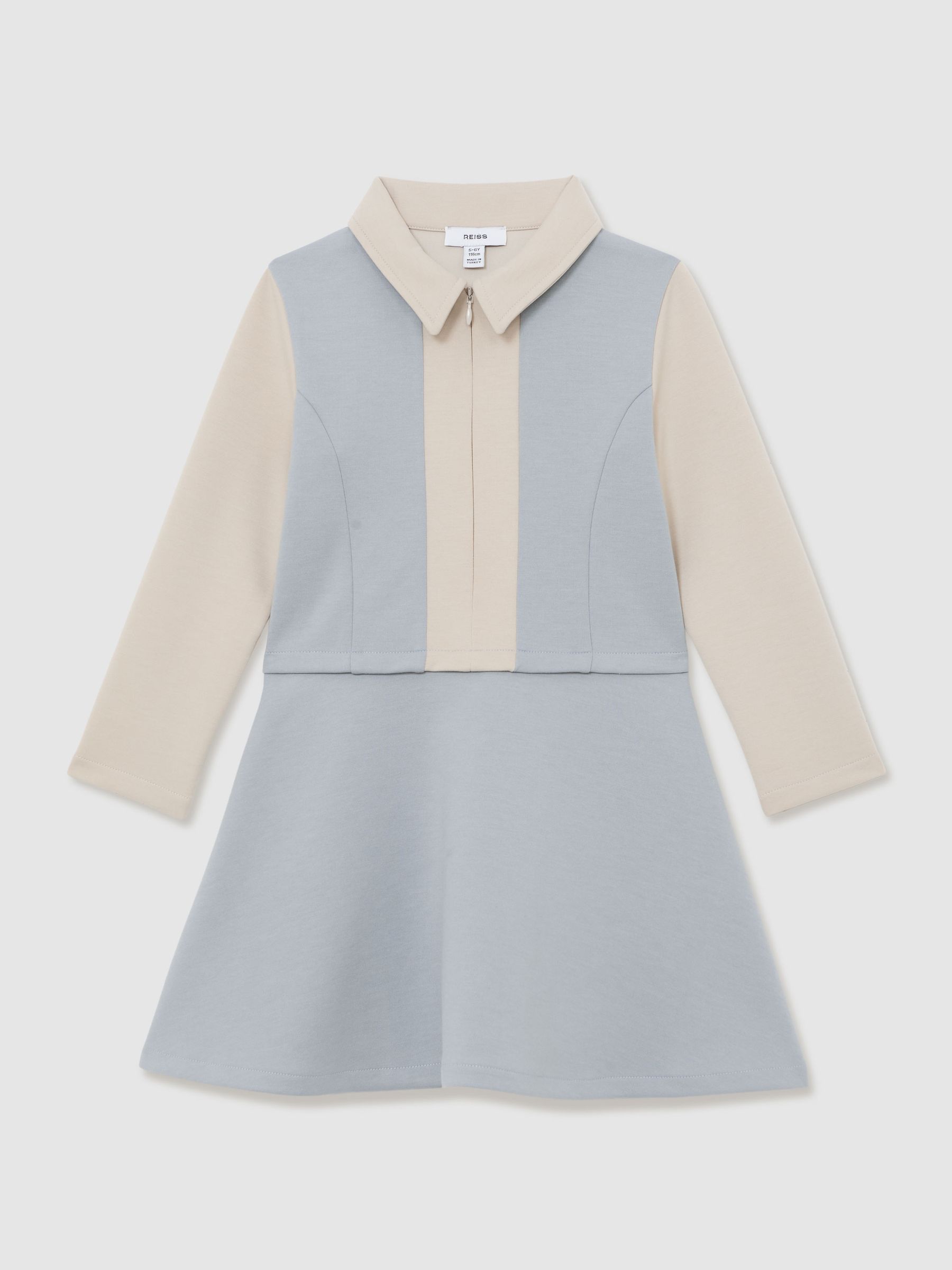 9-13 yrs Premium Interlock Colour-Block Dress in Pale Blue - Image 2 of 4