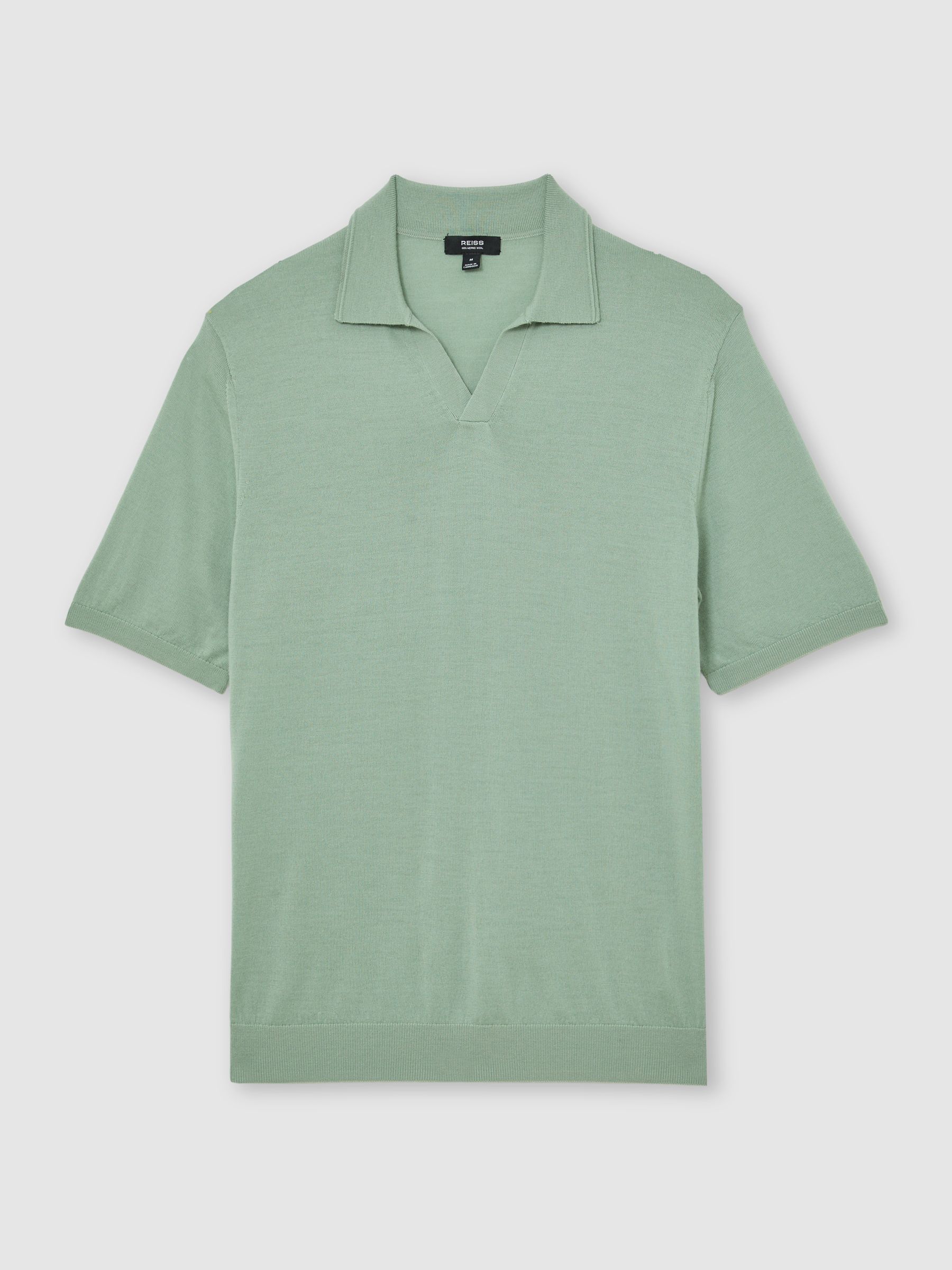 Merino Wool Open-Collar Polo Shirt in Light Sage Green - Image 2 of 6