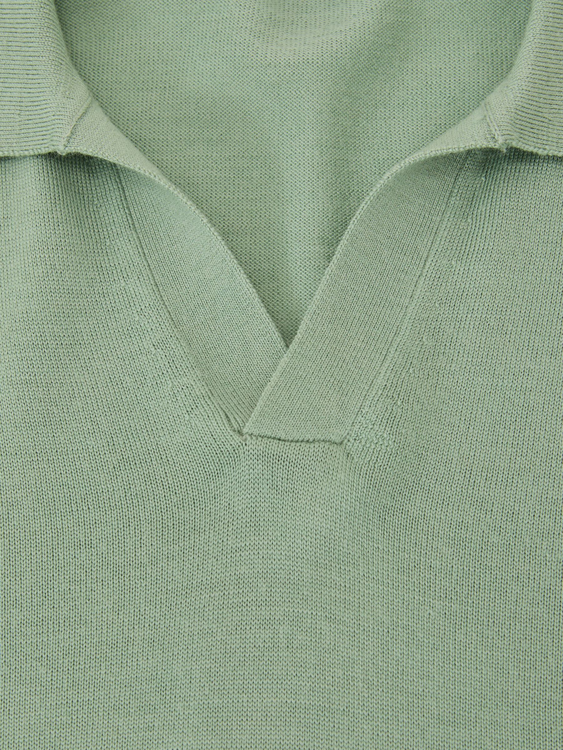 Merino Wool Open-Collar Polo Shirt in Light Sage Green - Image 6 of 6