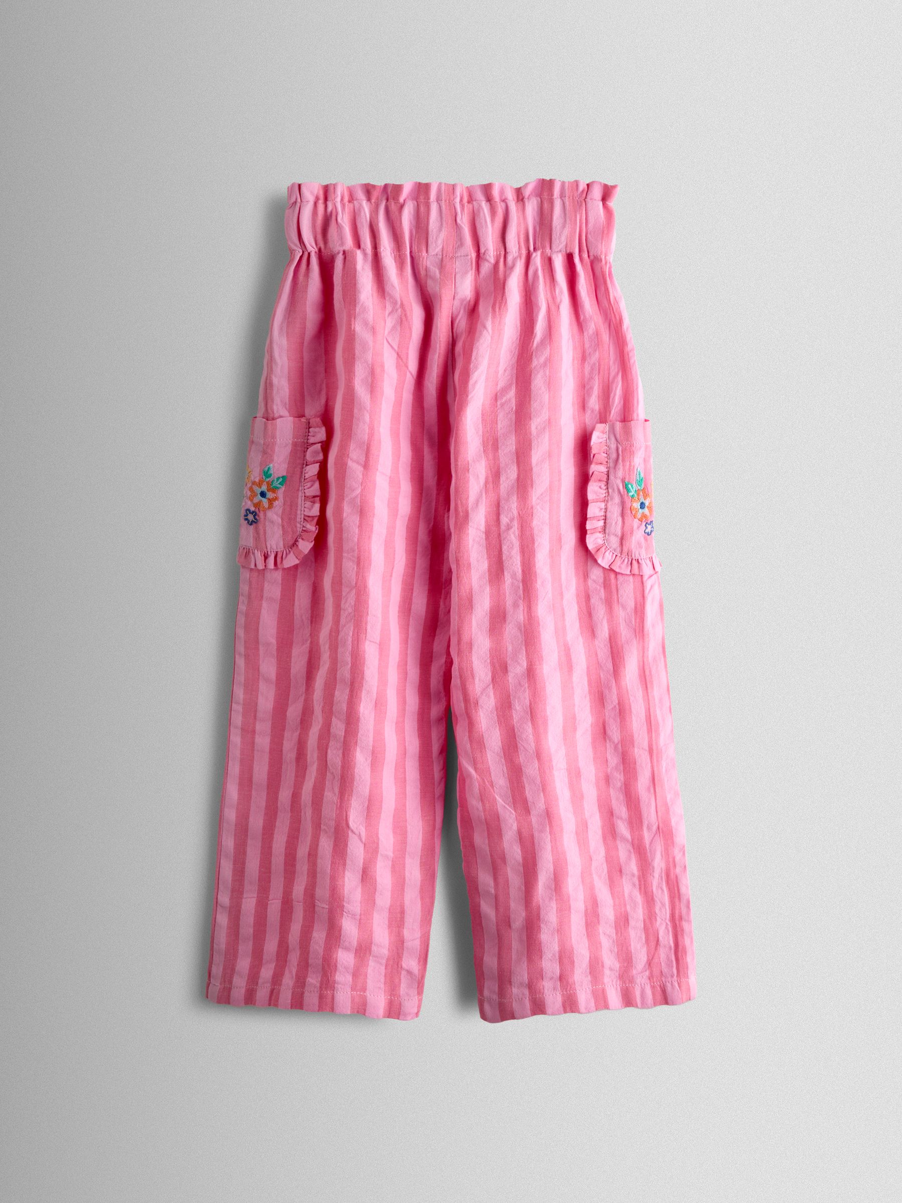 Bright Pink Stripe Floral Embroidered Gathered Blouse & Trouser Set - Image 6 of 6