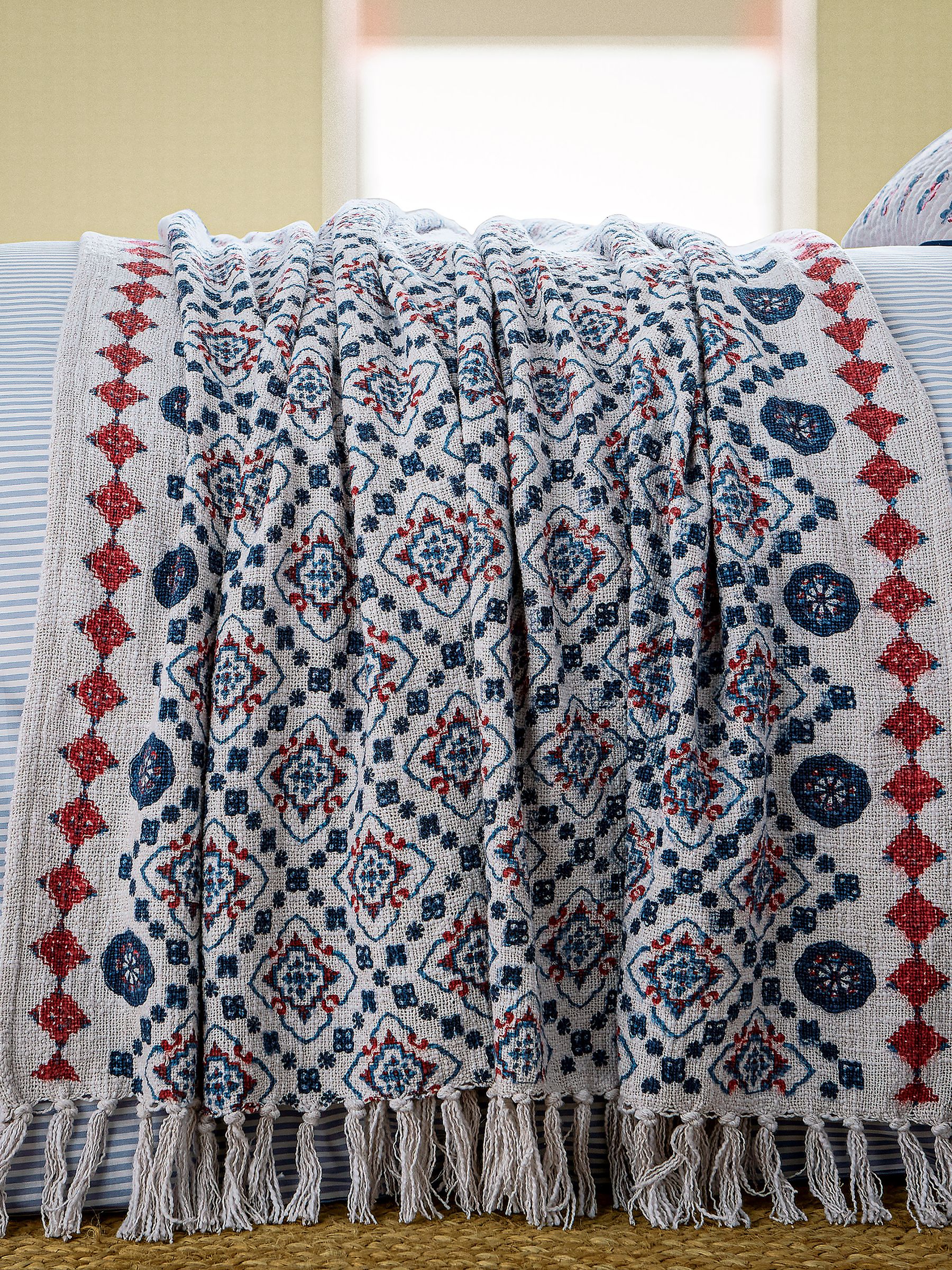 Blue Cream Country Tiles Throw - Image 1 of 3