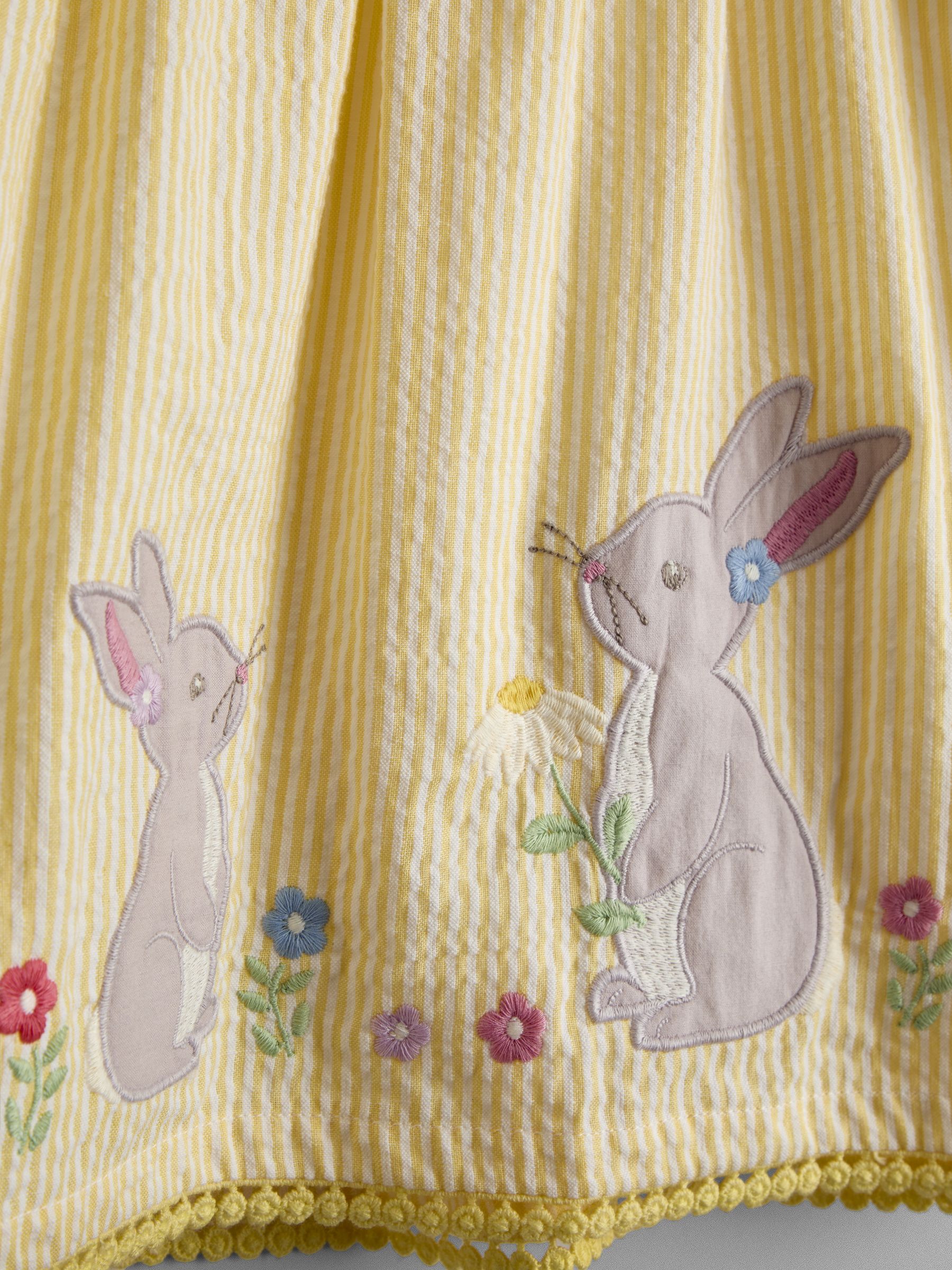 Yellow Bunny Appliqué Frill Shoulder Embroidered Dress - Image 3 of 4
