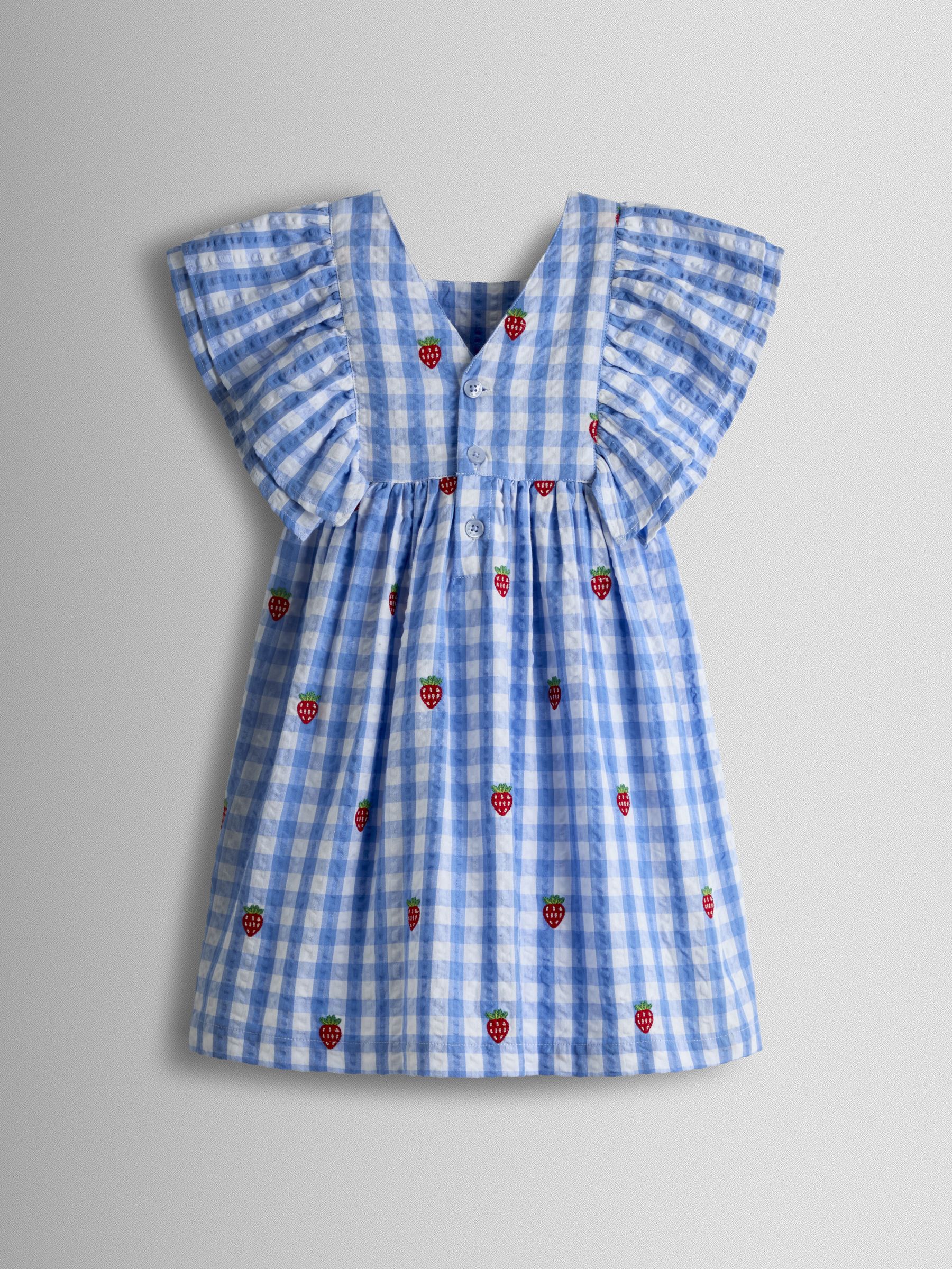 Blue Gingham Strawberry Frill Square Neck Gingham Dress - Image 2 of 4