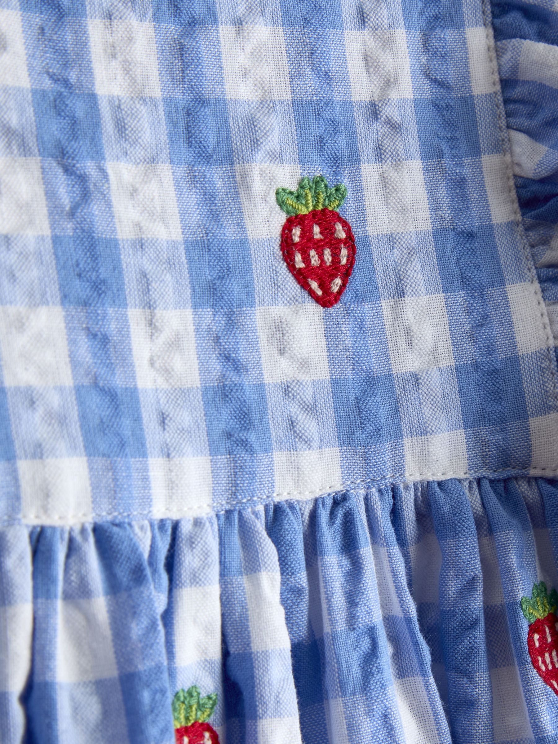 Blue Gingham Strawberry Frill Square Neck Gingham Dress - Image 3 of 4