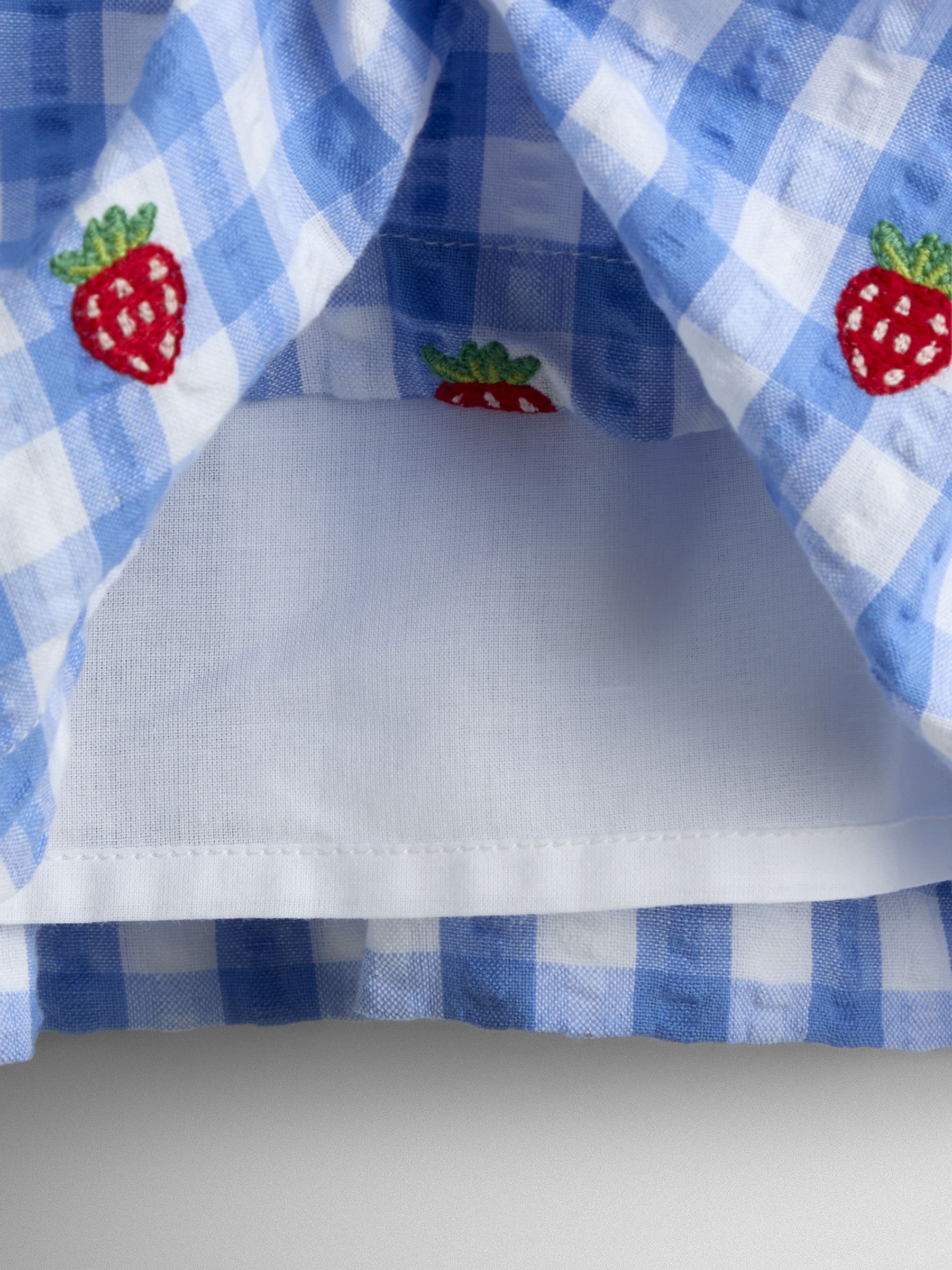Blue Gingham Strawberry Frill Square Neck Gingham Dress - Image 4 of 4