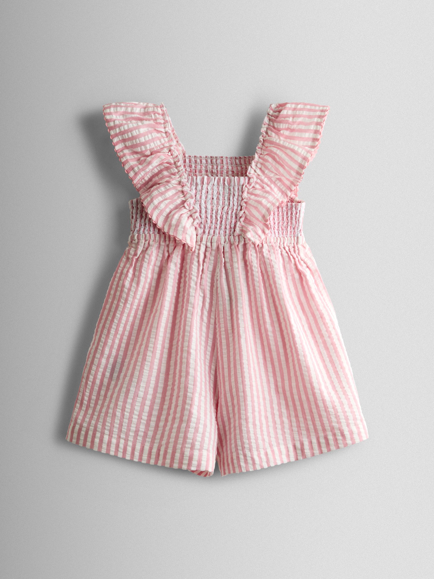Dusky Pink Stripe Daisy Smocked Frill Shoulder Playsuit - Image 2 of 4