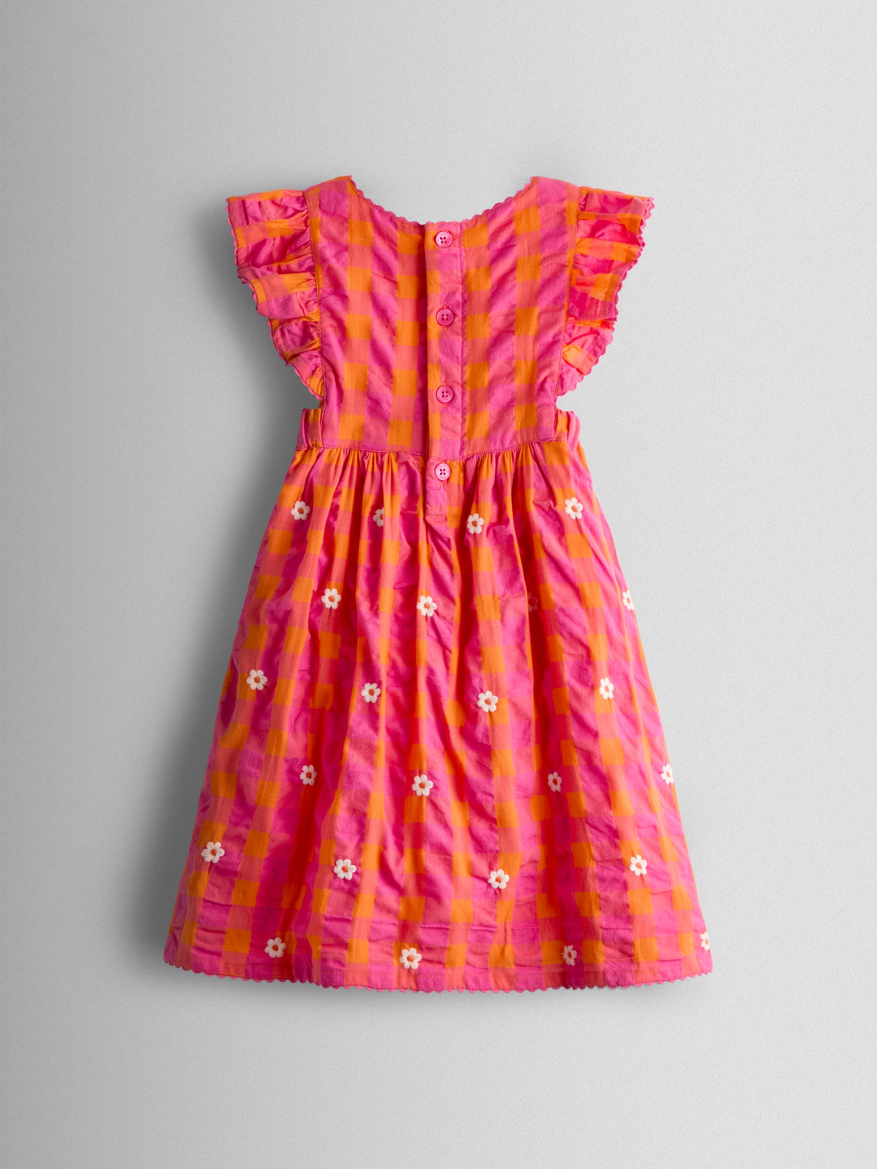 Bright Pink Daisy Frill Shoulder Embroidered Dress - Image 2 of 4