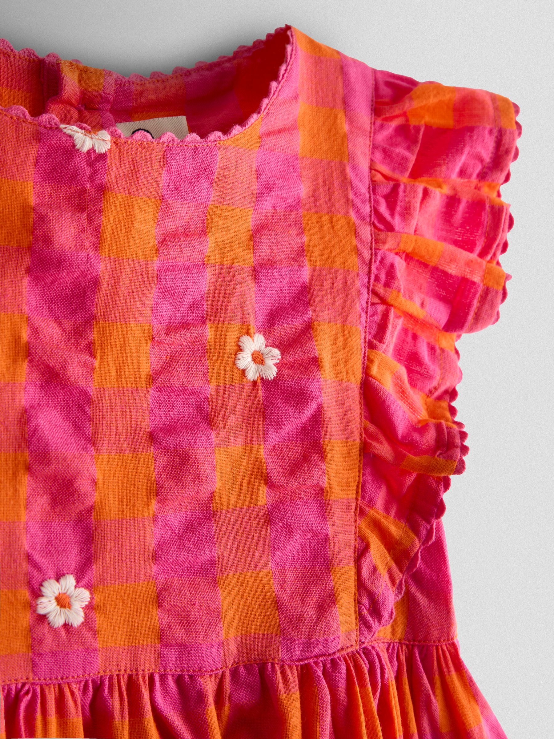 Bright Pink Daisy Frill Shoulder Embroidered Dress - Image 3 of 4