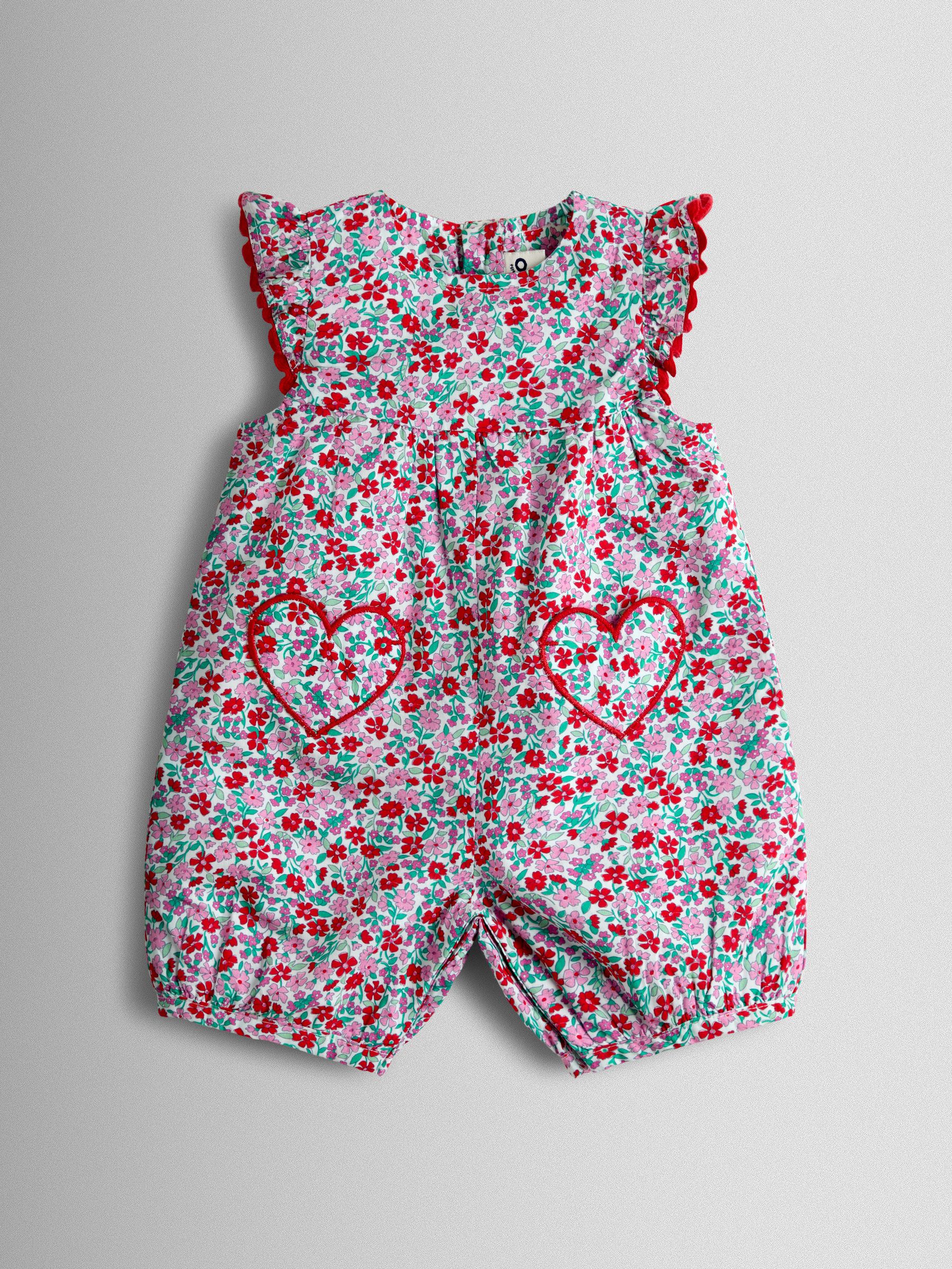 Red Floral Ruffle Shoulder Romper - Image 1 of 3