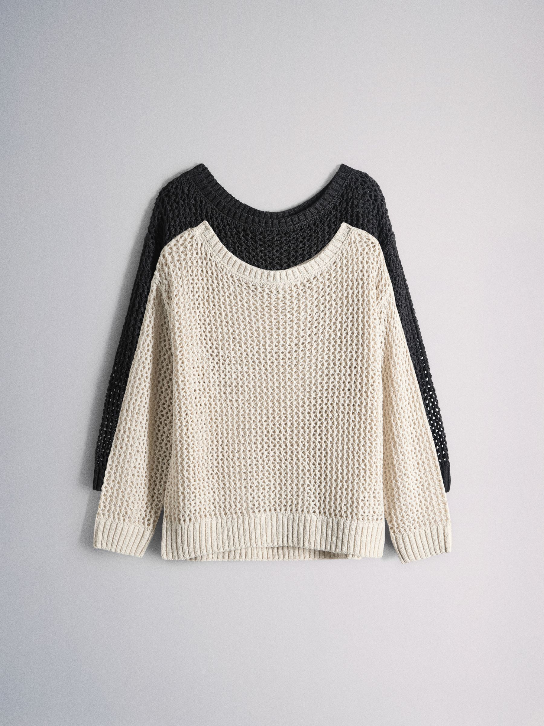 2 Pack Open Knit Slash Neck Jumpers Neutral/Black - Image 2 of 6