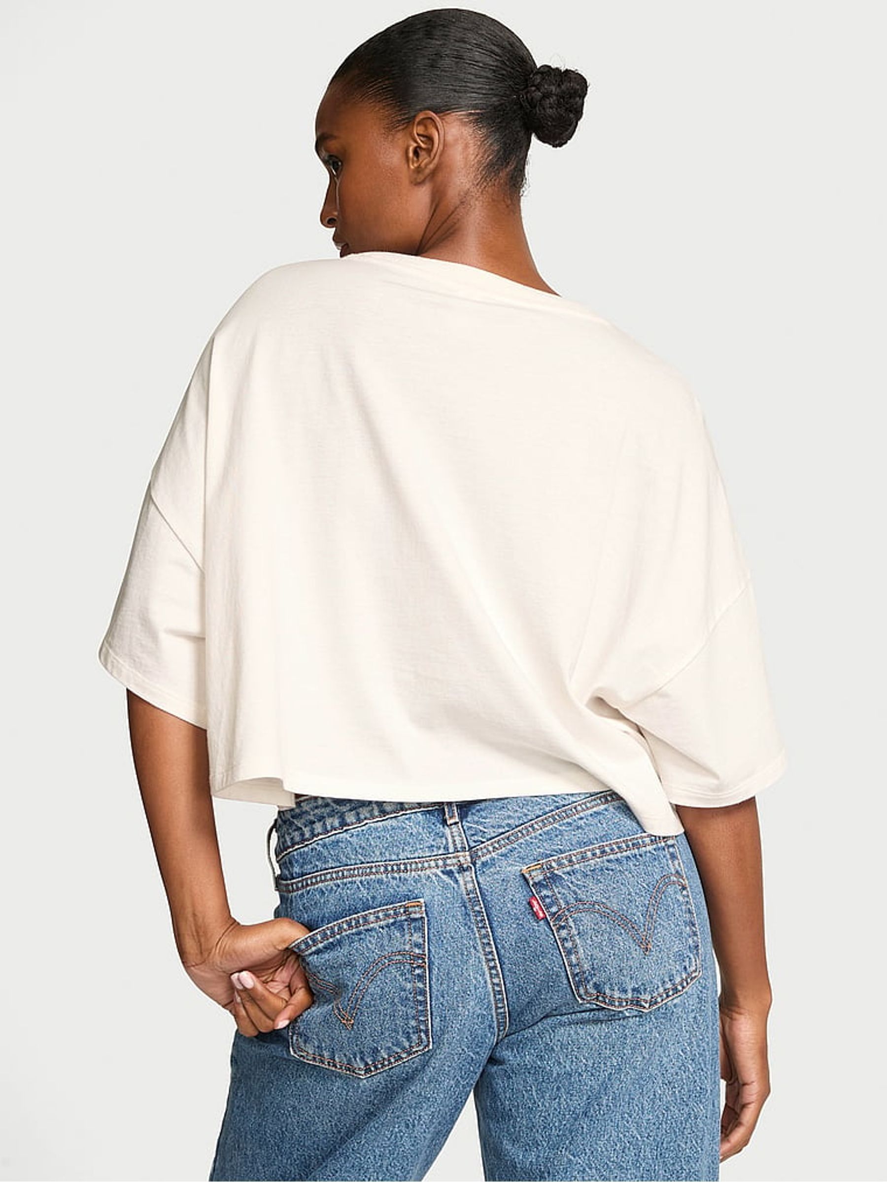 White Logo Cotton Oversized Crop T-Shirt - Image 2 of 3
