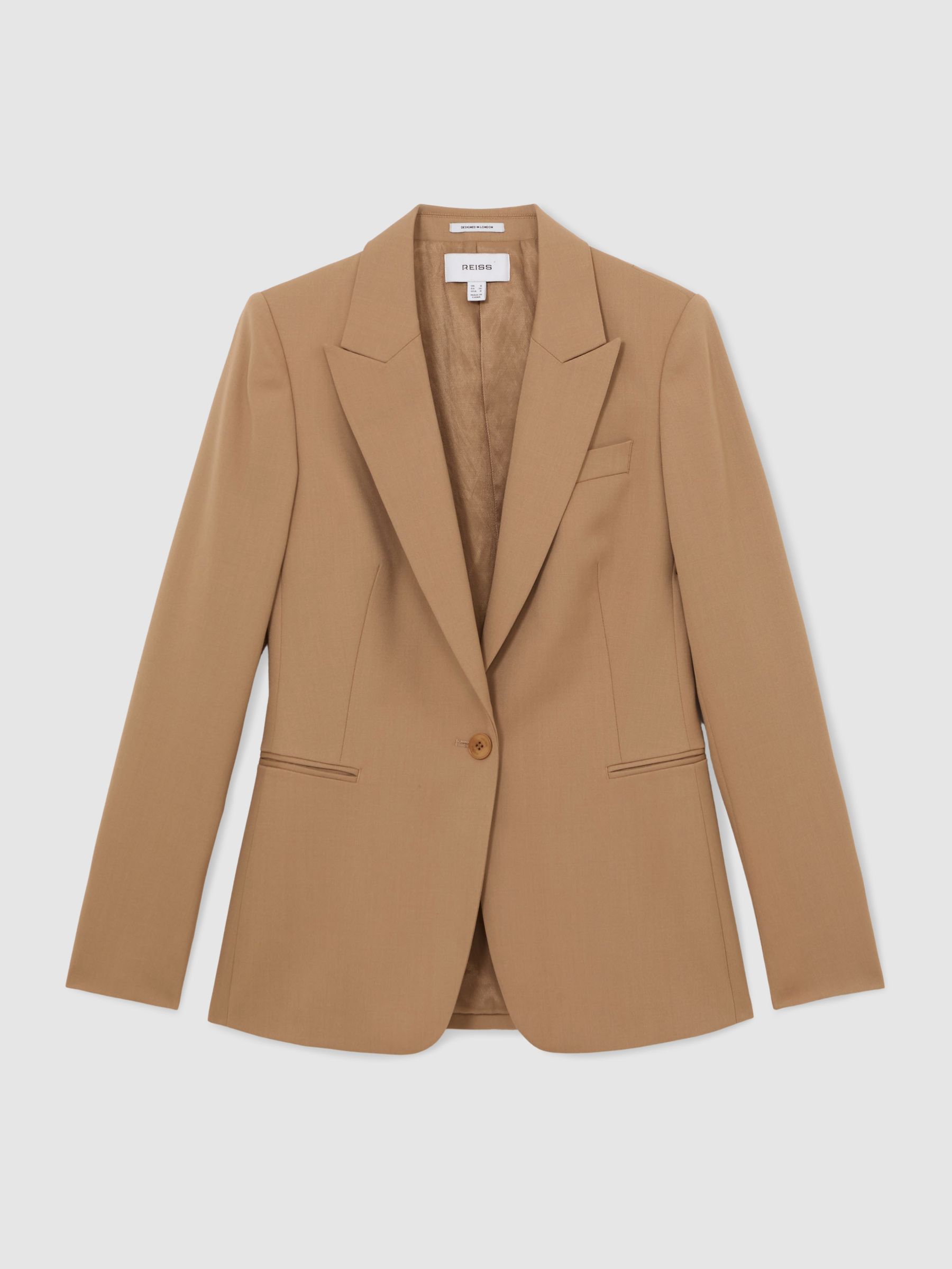 Petite Wool-Blend Single-Breasted Suit Blazer in Camel - Image 2 of 7