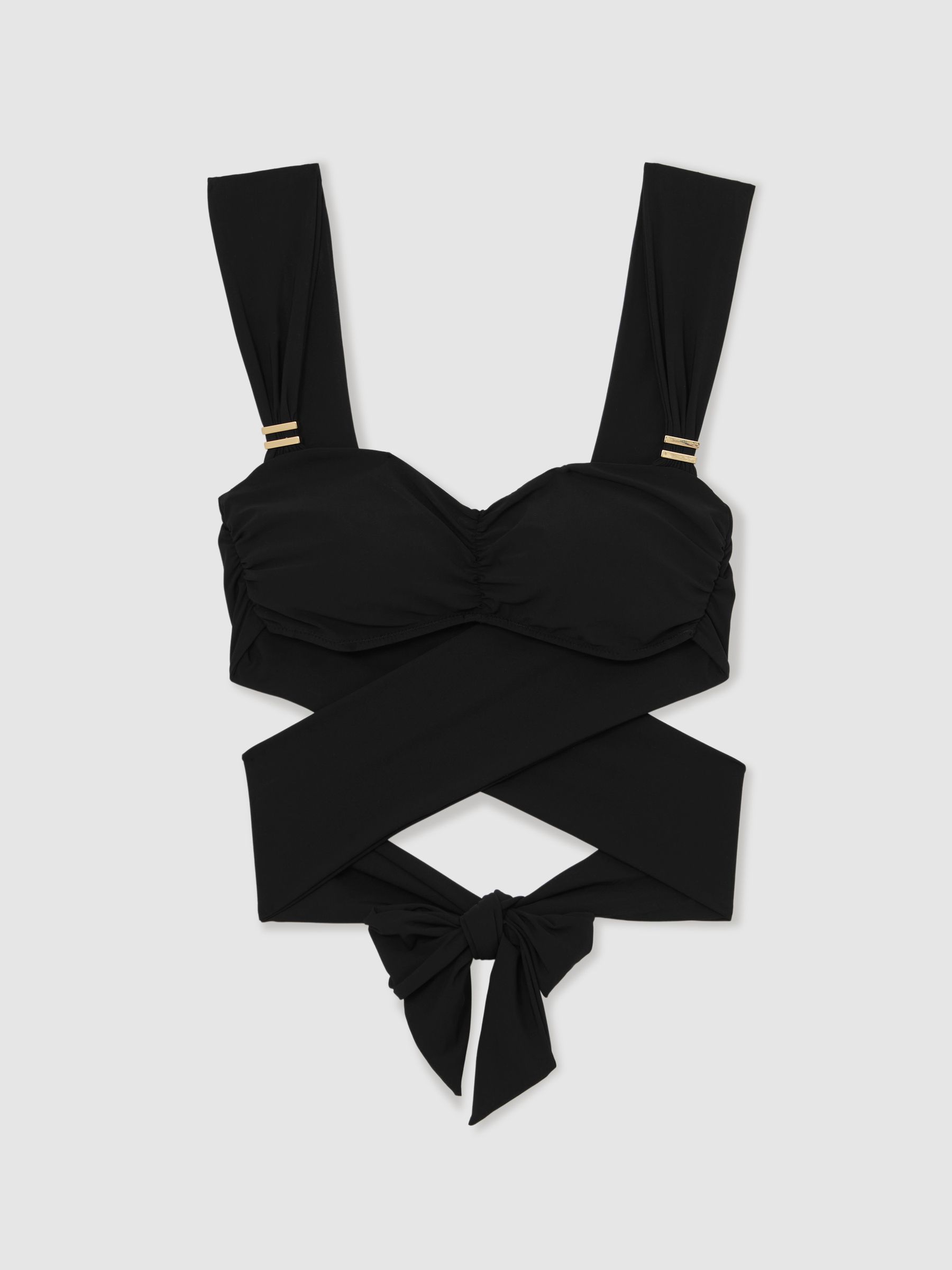 Twist-Front Ruched Bikini Top in Black - image 1